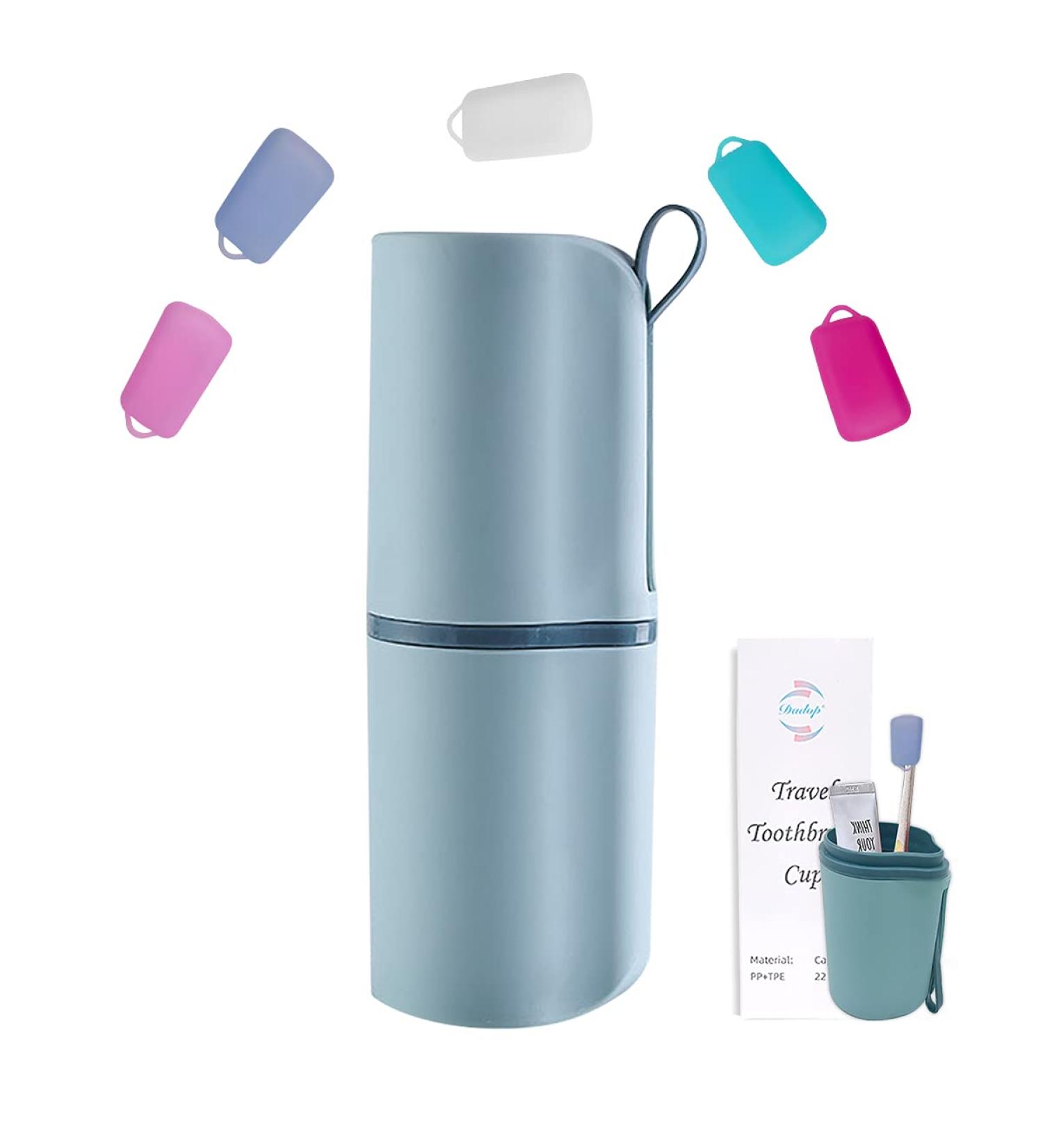 Dadop Travel Toothbrush Case with 5 Silicone Covers - Portable Wash Cup Holder for Travel, Camping, Home - Sky Blue - Buy Online on GoSupps.com