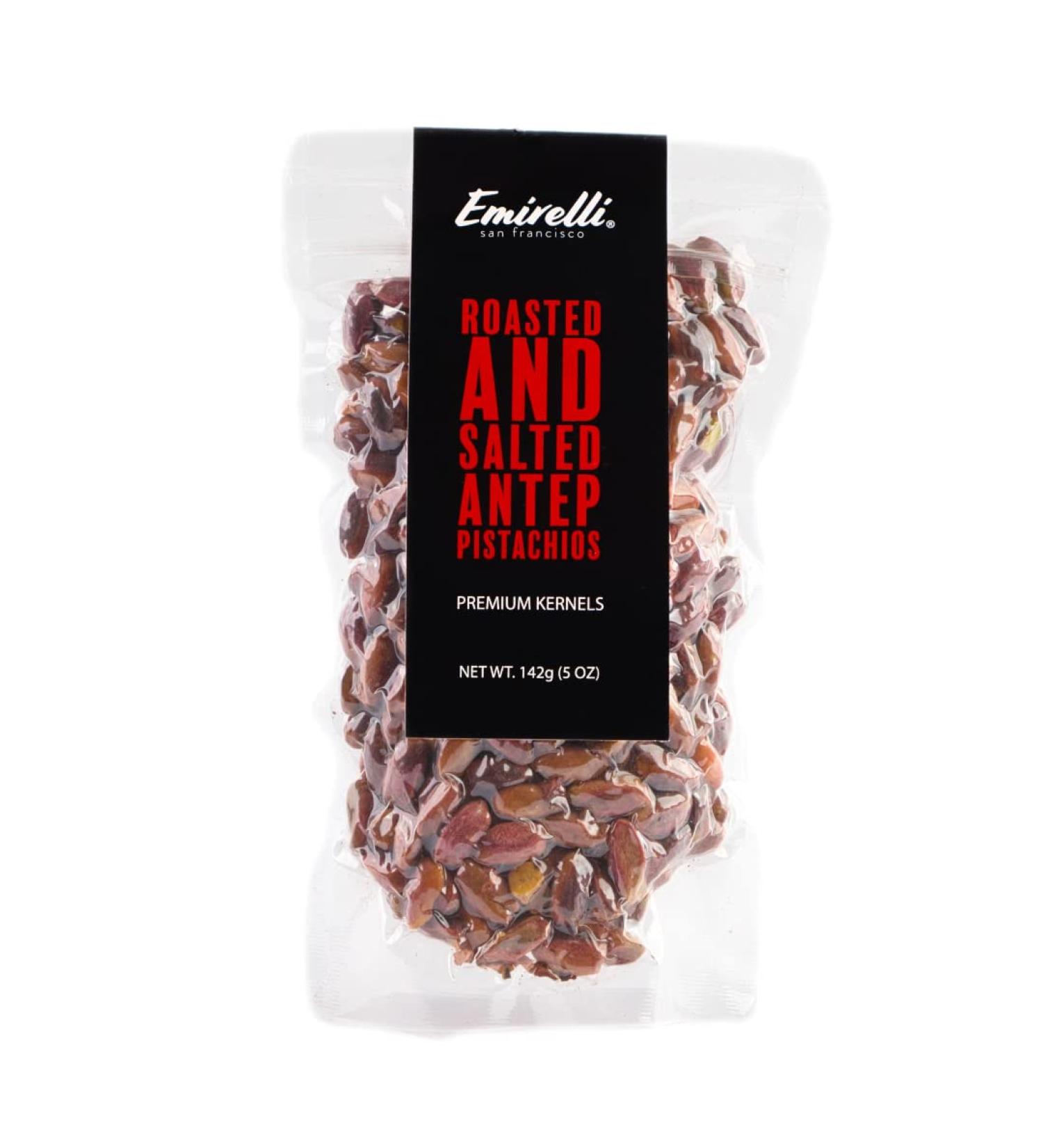 Emirelli Roasted and Salted Turkish Antep Pistachios - Non GMO Vegan Snacks - 5oz Resealable Bag - Intense Nuts - Fresh and Delicious - Buy Online on GoSupps.com