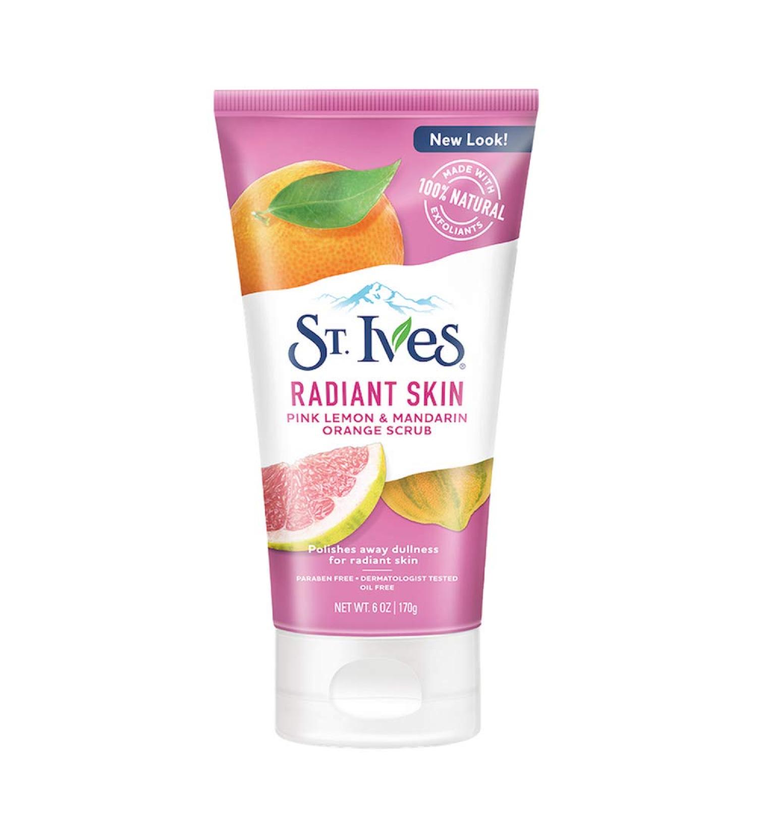 St. Ives Radiant Skin Face Scrub - Pink Lemon and Mandarin Orange, 6 oz - Dermatologist-Tested Scrub for Dull Skin - Natural Exfoliants - Pack of 1 - Buy Online on GoSupps.com