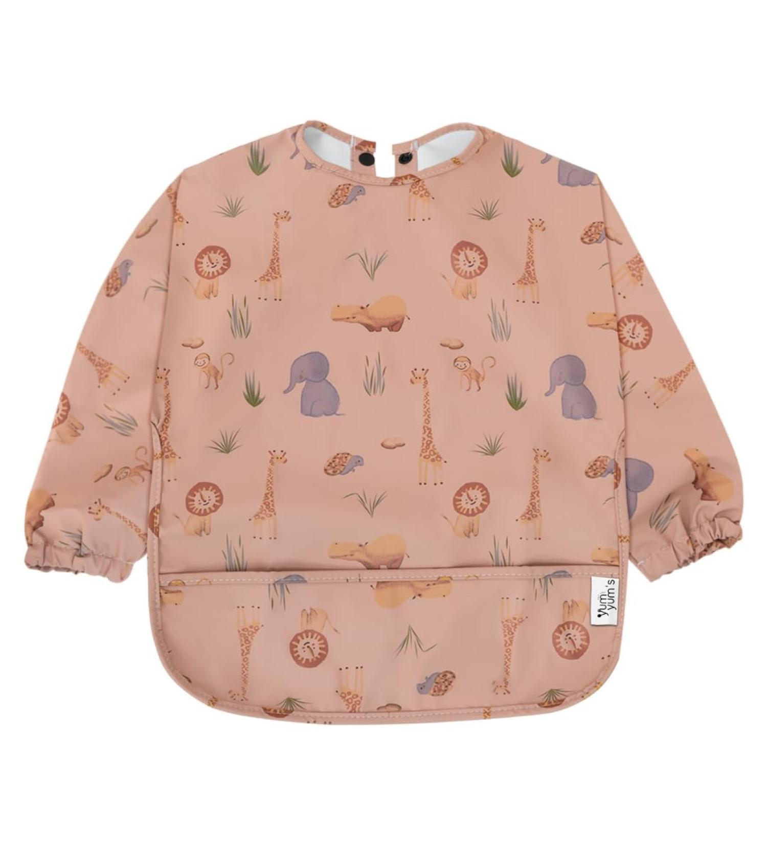 Yum Yum's Silicone Baby Bibs | Waterproof Long Sleeve Weaning Bib for Babies 6-12 Months - Toddler Apron in Pink Safari Print - Buy Online on GoSupps.com