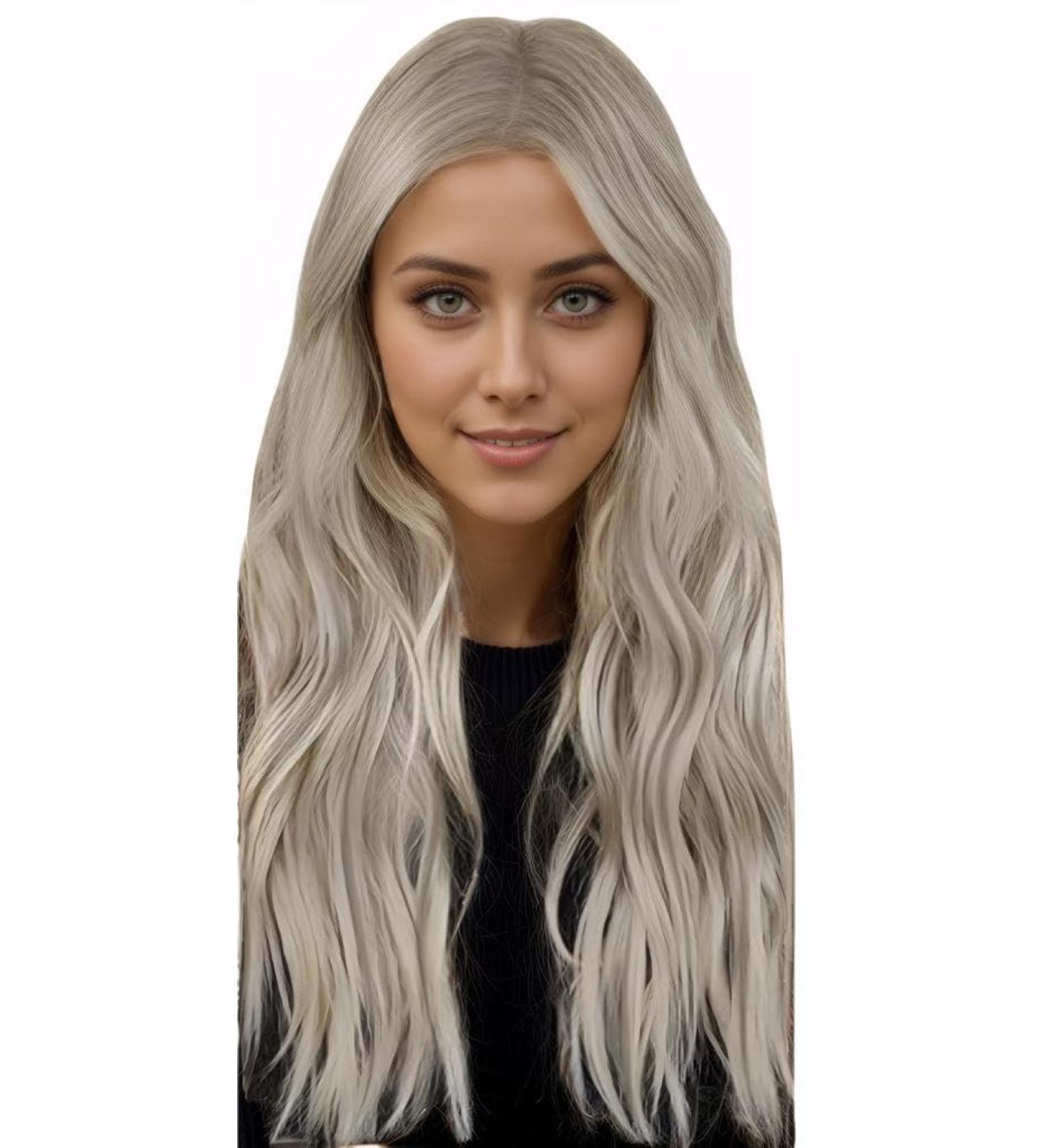 FSHINE CLIP in Extensions Real Hair 40cm 7 piece Highlight Highlight Real Hair Extensions Clip 120g Ashblond to white gold extensions real hair clip #p19-60 4.1 clip #19ap60 40cm