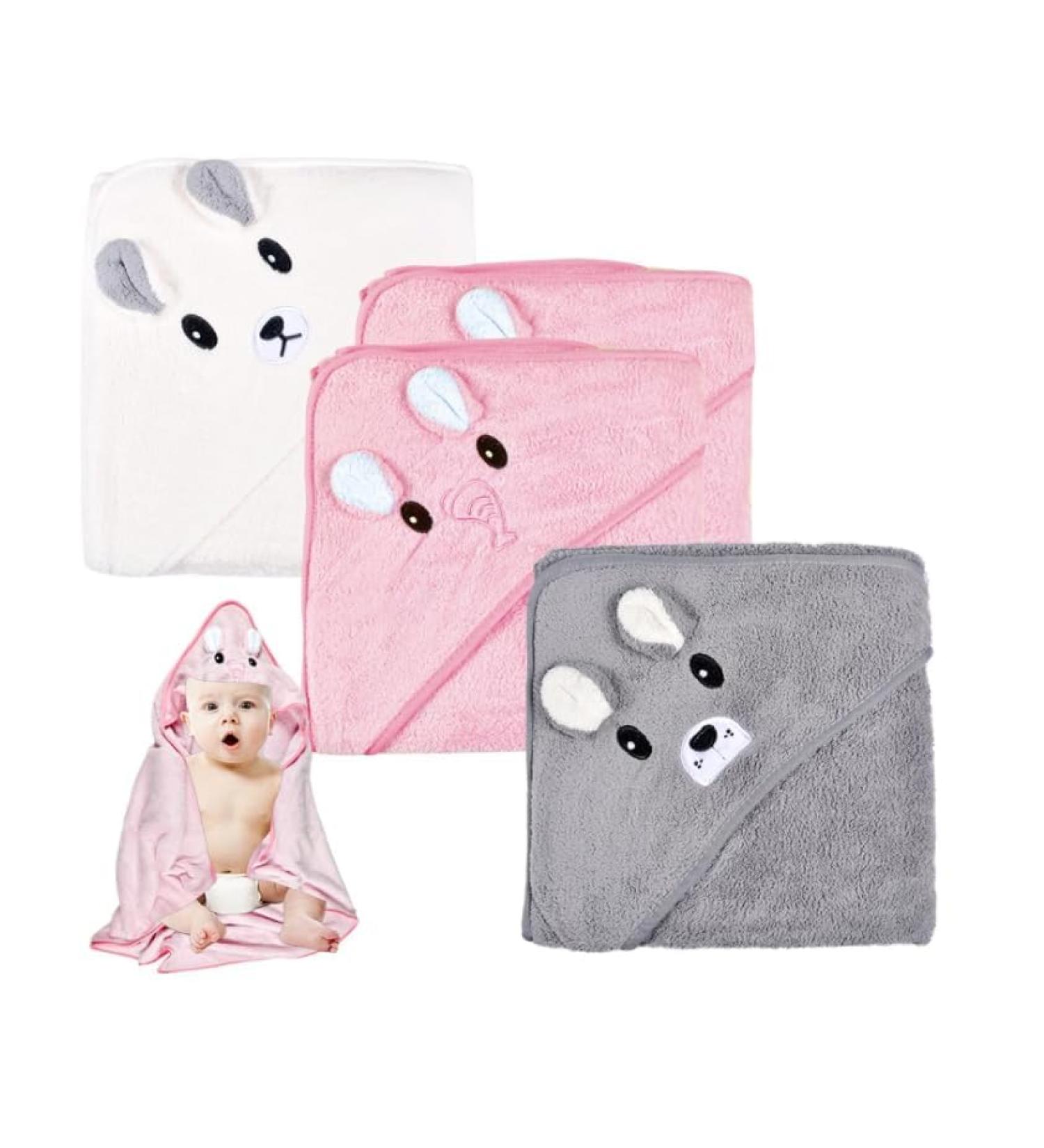 Forhome 3-Pack Baby Hooded Towels 80x80 cm | Cute Baby Bath Towels for Ages 0-5 | Soft & Absorbent Hooded Baby Towels - Buy Online on GoSupps.com