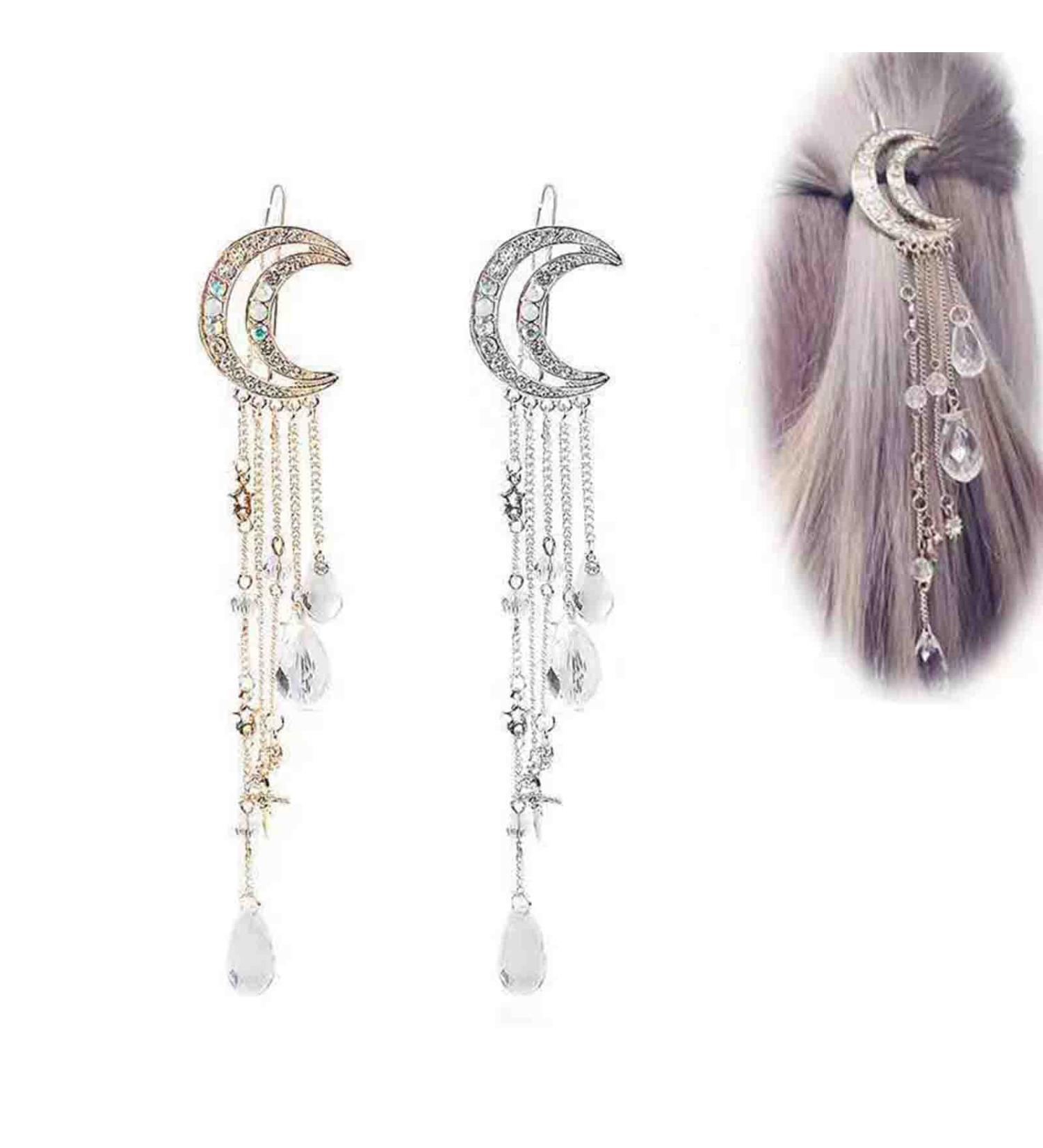 Erimberate Bohemian Moon Star Hair Clip - Gold Crystal Drop Hair Barrette for Women and Girls - Buy Online on GoSupps.com