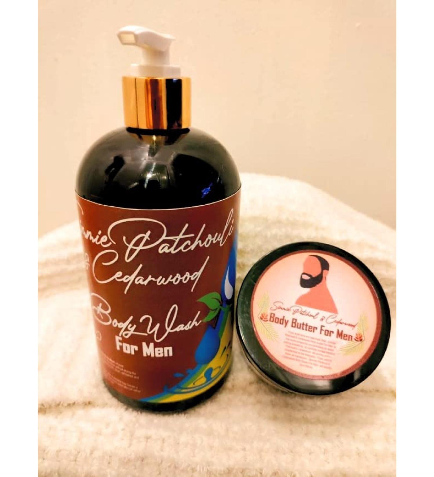 Simmie Patchouli & Cedarwood Body Wash & Butter Men Combo (12 oz) 12 Ounce