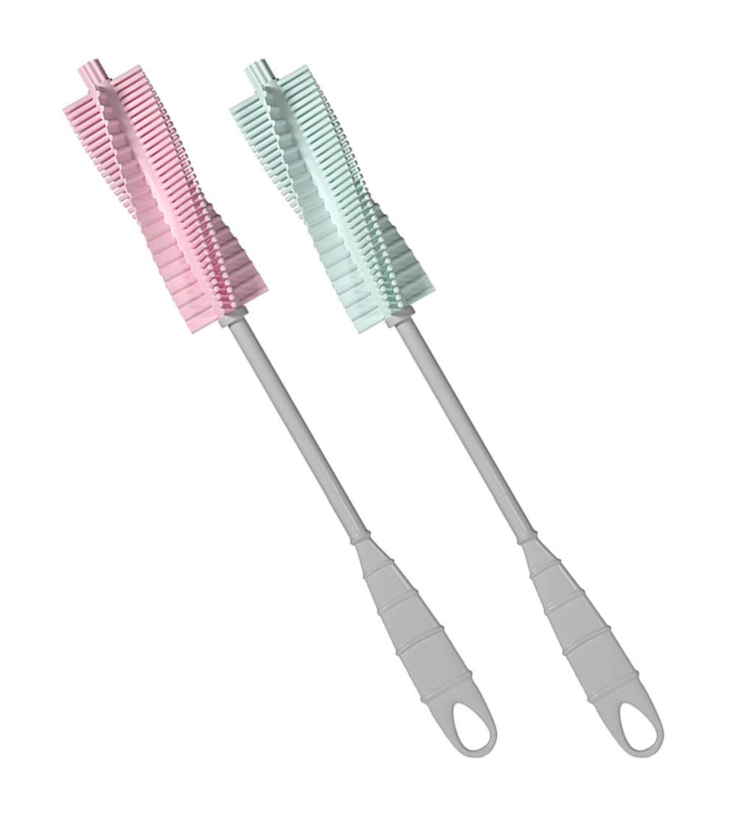 Toyvian Silicone Bottle Brush Set - 2pcs 360 Rotating Baby Bottle Cleaners | Pink & Green Nipple & Pacifier Cleaning Brushes - Buy Online on GoSupps.com