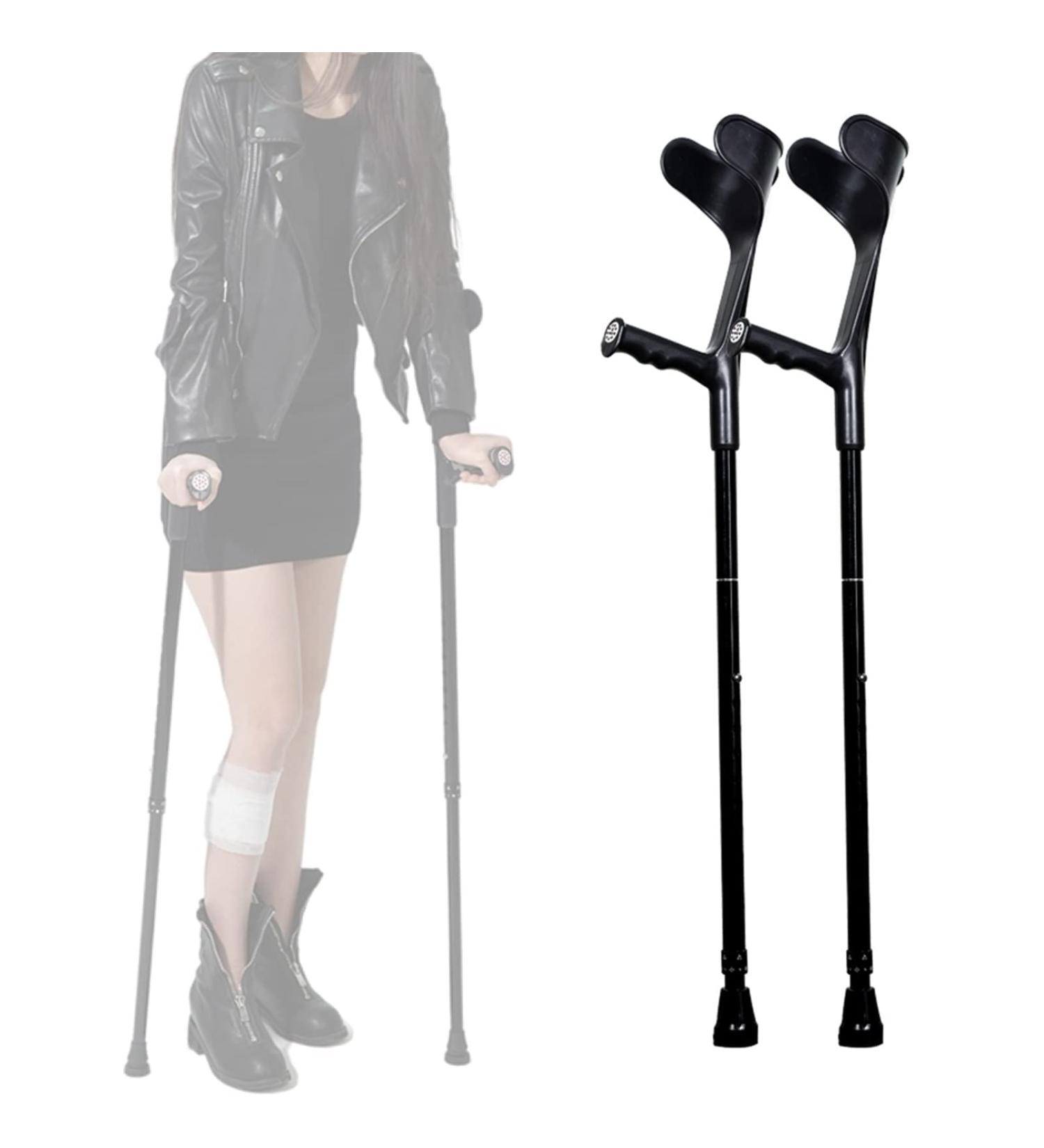 LINYUES Ergonomic Forearm Crutches Aluminum Crutches with Rubber Handles Adjustable Walking Cane for Elderly Handicapped and Disabled (Black) - Buy Online on GoSupps.com