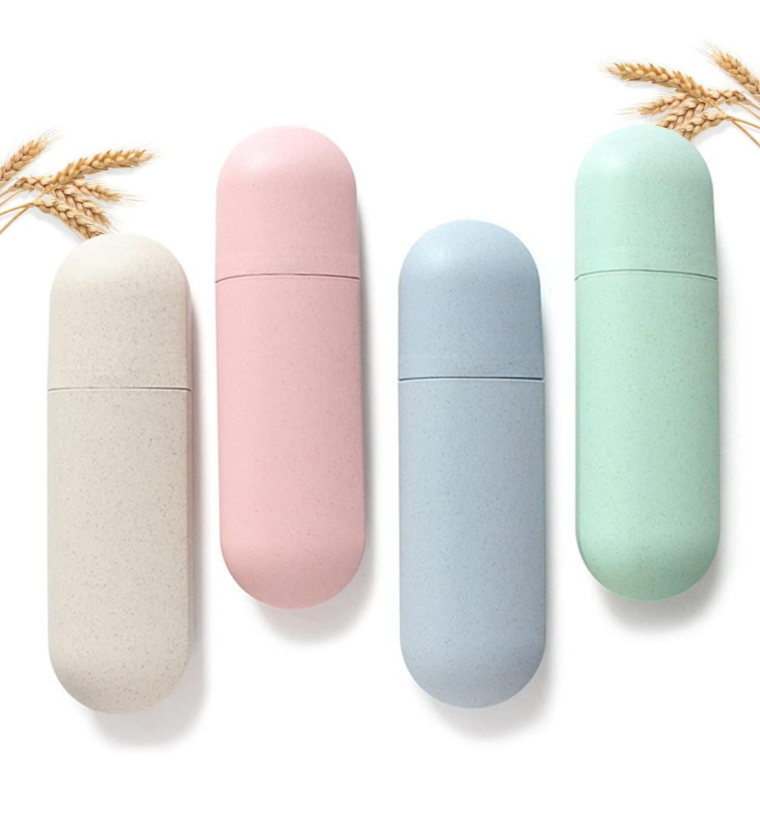 Roadloo Portable Toothbrush Case Set - 4 Wheat Straw Covers for Travel & Camping - Eco-Friendly Toothbrush Storage Solution - Buy Online on GoSupps.com
