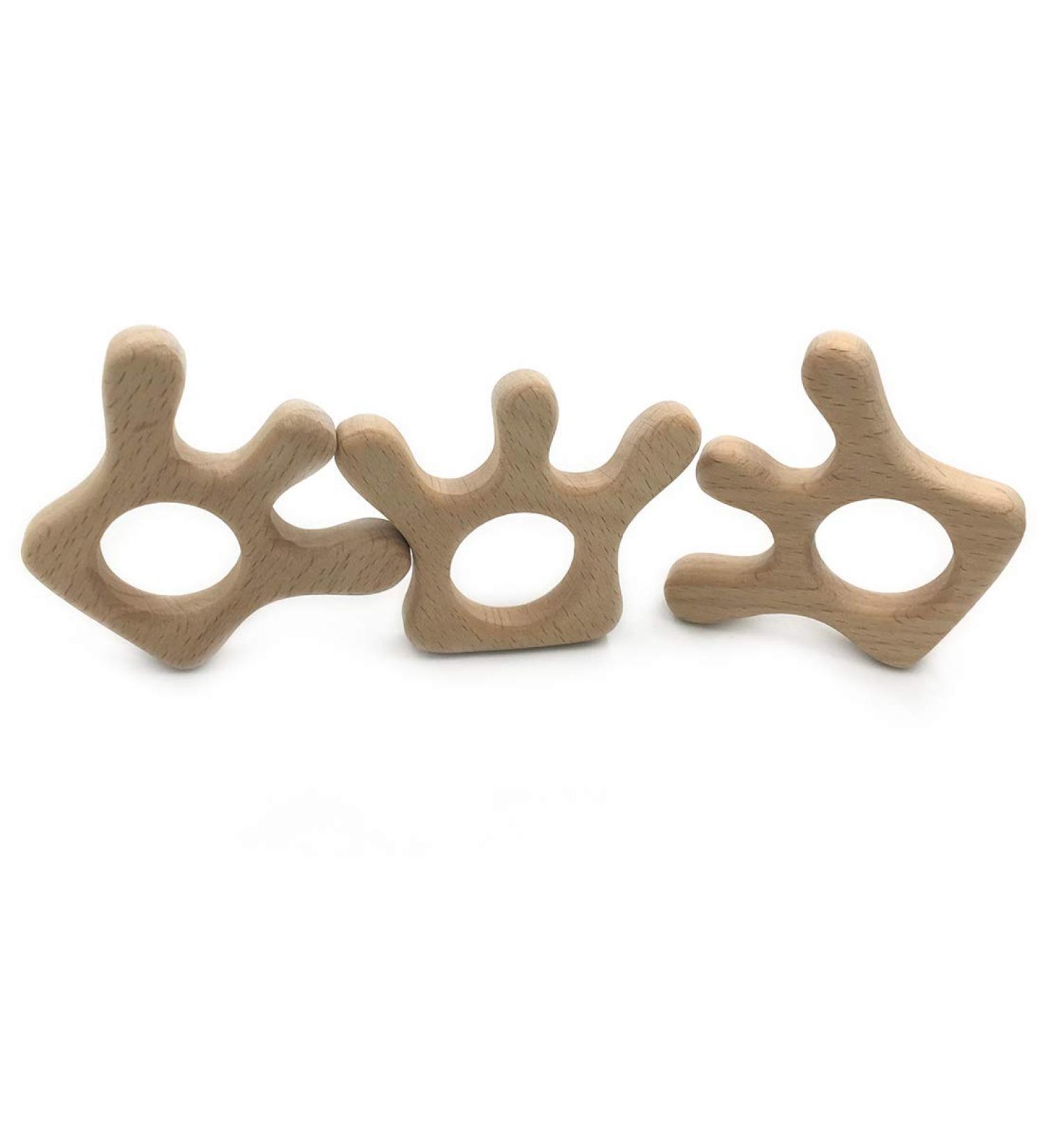 Wendysun 3pcs Cartoon Wood Teether - Natural Animal Crown Shape Baby Teething Toy - Buy Online on GoSupps.com
