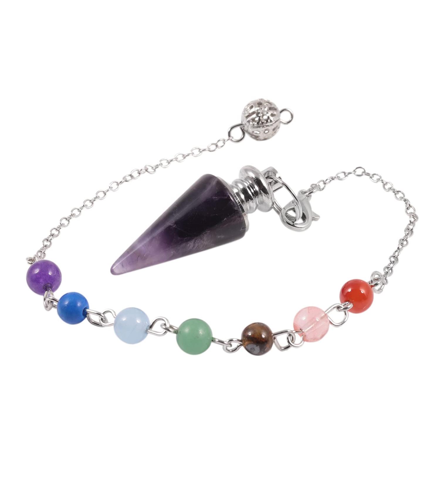 Lovionus89 7 Chakra Points Pendulum - Healing Reiki Stone for Meditation Divination & Chakra Balancing | Amethyst Gemstone - Buy Online on GoSupps.com