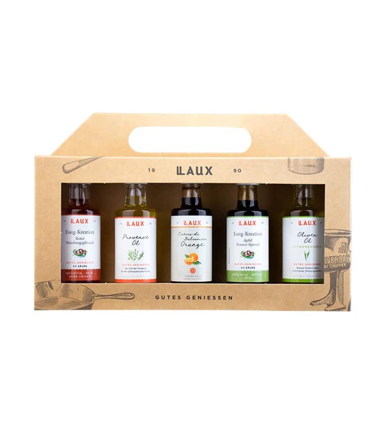Laux Vinegar Oil Gift Box - 5 Varieties (Provence Oil Olive Oil Balsamic Vinegar) 40ml - Perfect for Salads & Dishes - Easter Gift Set No.2 - International Shipping - Buy Online on GoSupps.com