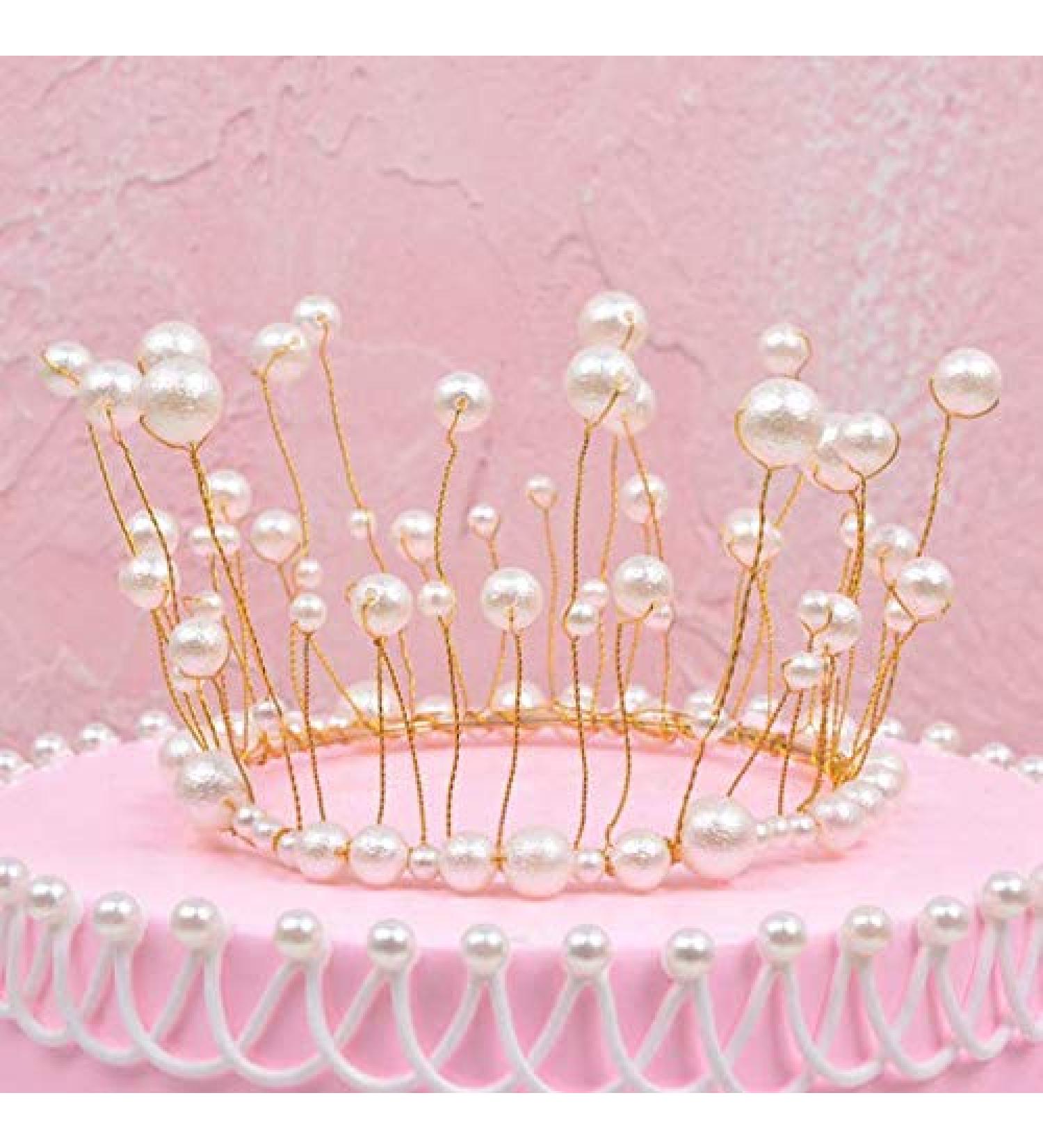 Cake Decoration Birthday Pearl Crown Birthday Cake Crown Cake Topper for Baby Shower Birthday Party Wedding Cake Decoration for Children Girls Women Lady - Buy Online on GoSupps.com