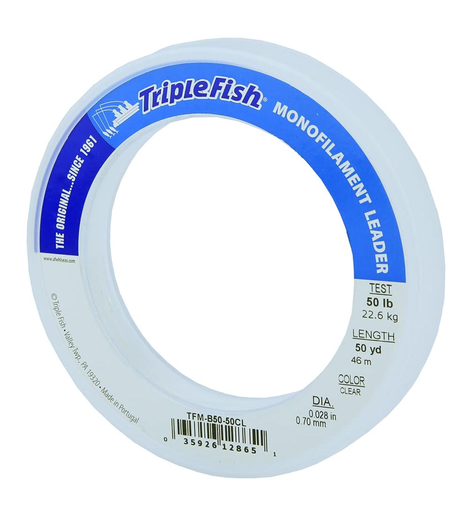 Triple Fish Clear Camo Monofilament Fishing Leader - 50lb Test, 0.70mm Dia, 50yd - Strong Tough Leader for Big Game Fishing - Buy Online on GoSupps.com