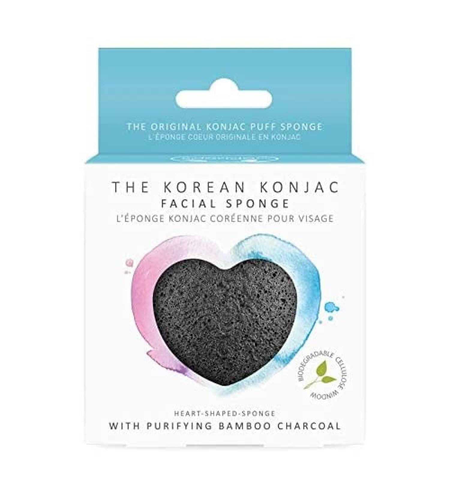 The Konjac Sponge Co Heart-Shaped Facial Sponge with Purifying Bamboo Charcoal