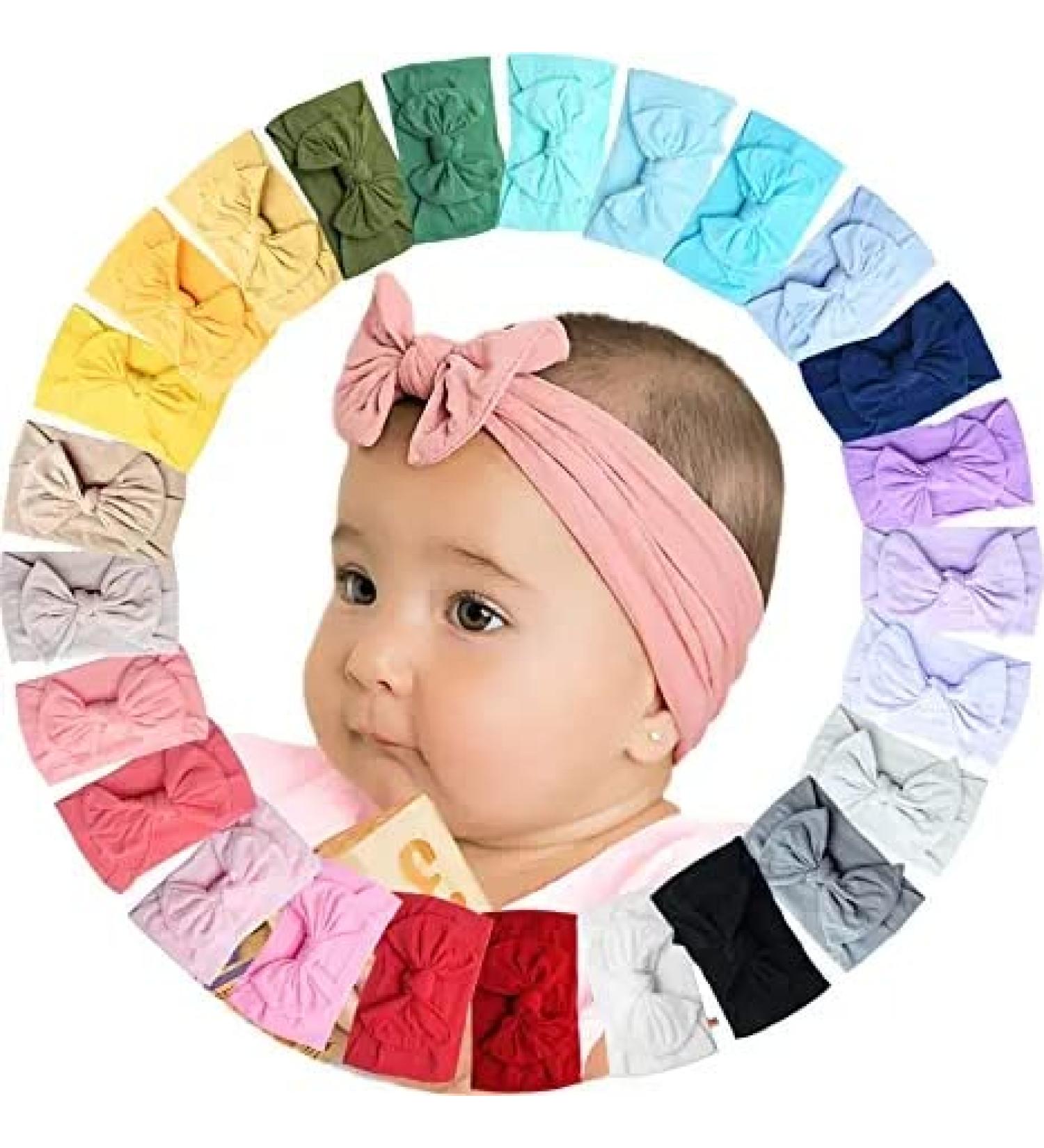 Midodo 25-Piece Soft Elastic Baby Headband Set | Newborn Turban Knot Hair Bands for Girls | Stretchable Nylon Accessories - Buy Online on GoSupps.com