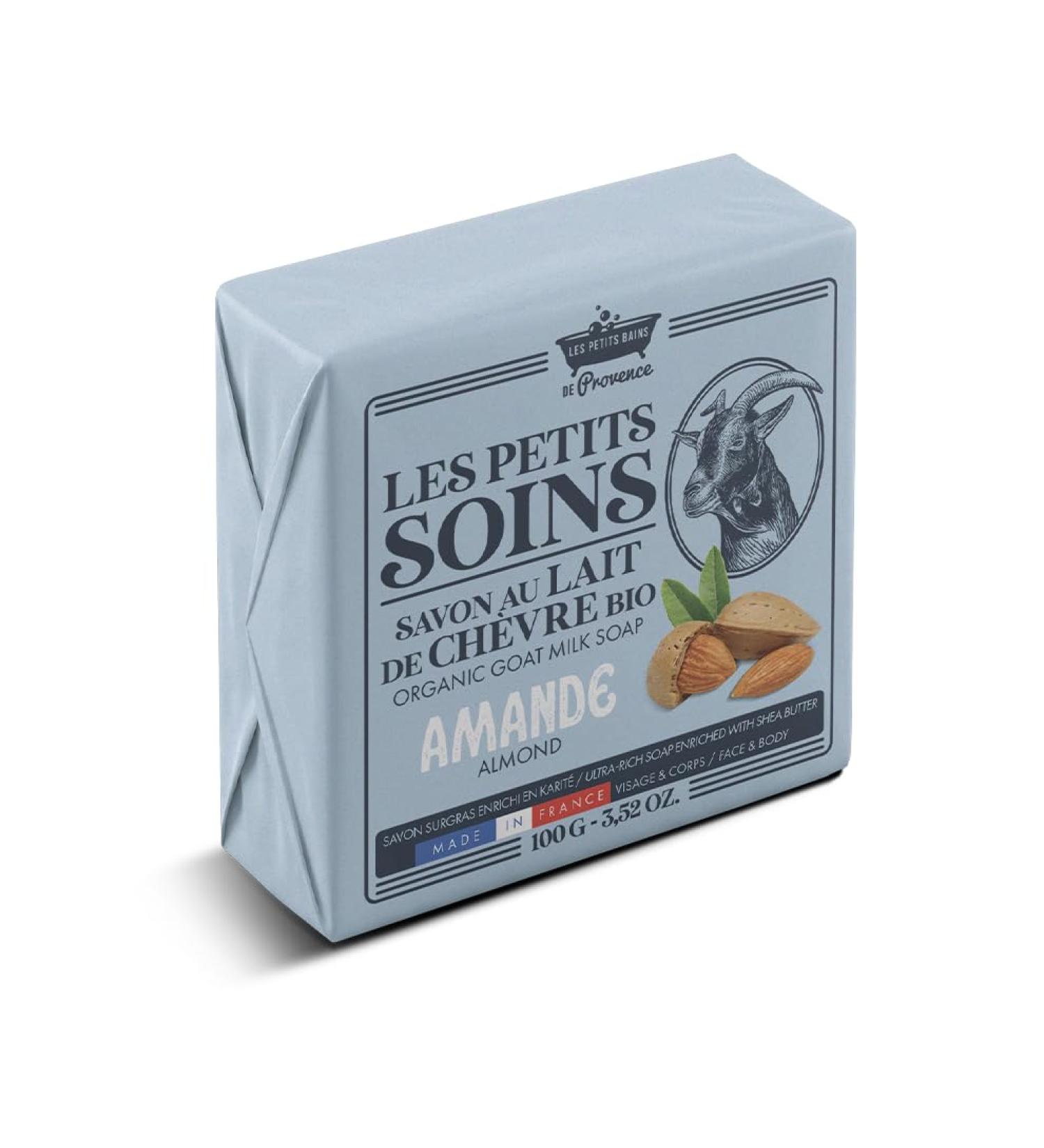 LES PETITS BAINS DE Provence Organic Almond Goat Milk Surgras Soap Moisturizing and Soothing Face and Body 100 g Les Petits Soins Made in France