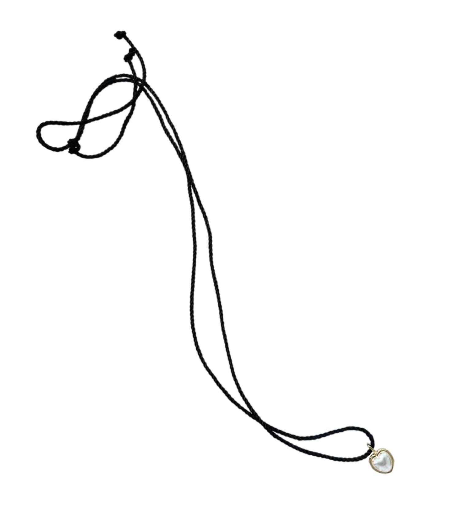 Vsilay Y2K Pearl Heart Necklace - Adjustable Black Rope Chain for Women & Teen Girls | Trendy Gold Accessory - Buy Online on GoSupps.com