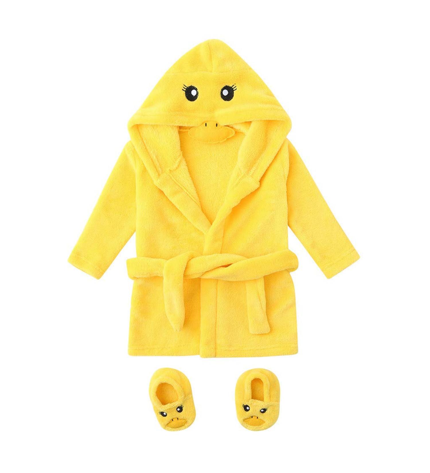 Baby Bathrobe & Shoes Set - Soft Terry Hooded Robe for Boys & Girls 6-12 Months | Cozy Fleece Swimming Robe in Yellow - Buy Online on GoSupps.com