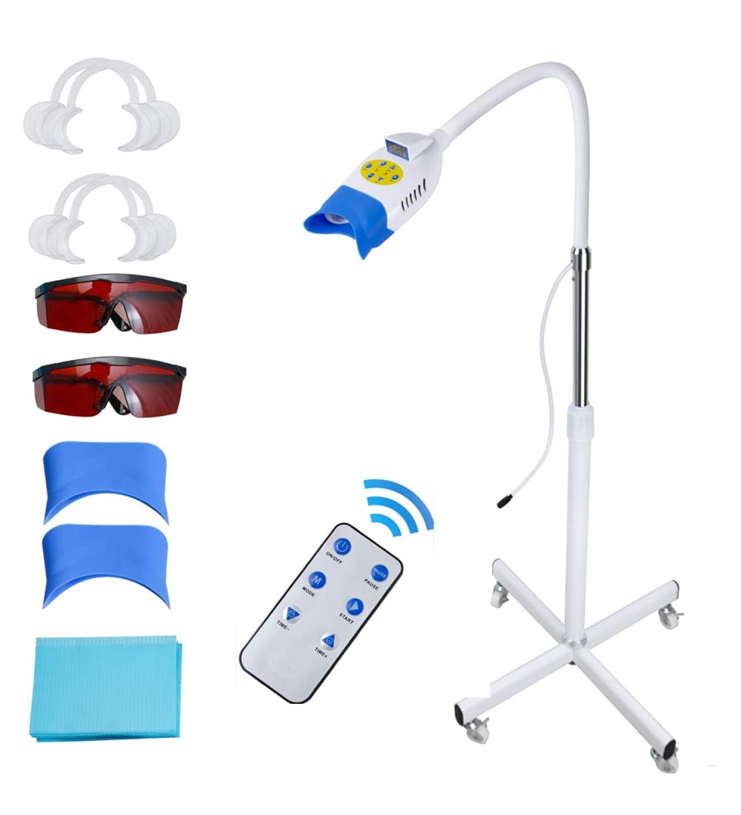 Remote Control Mobile Teeth Whitening Lamp 36W 10 LED Dental LED Teeth Whitening Accelerator 3 Colors Blue/Purple/Red Light Teeth Whitener Bleaching System with Mouth Opener/Goggles/Bibs 110V Type 1-3 Color - Buy Online on GoSupps.com
