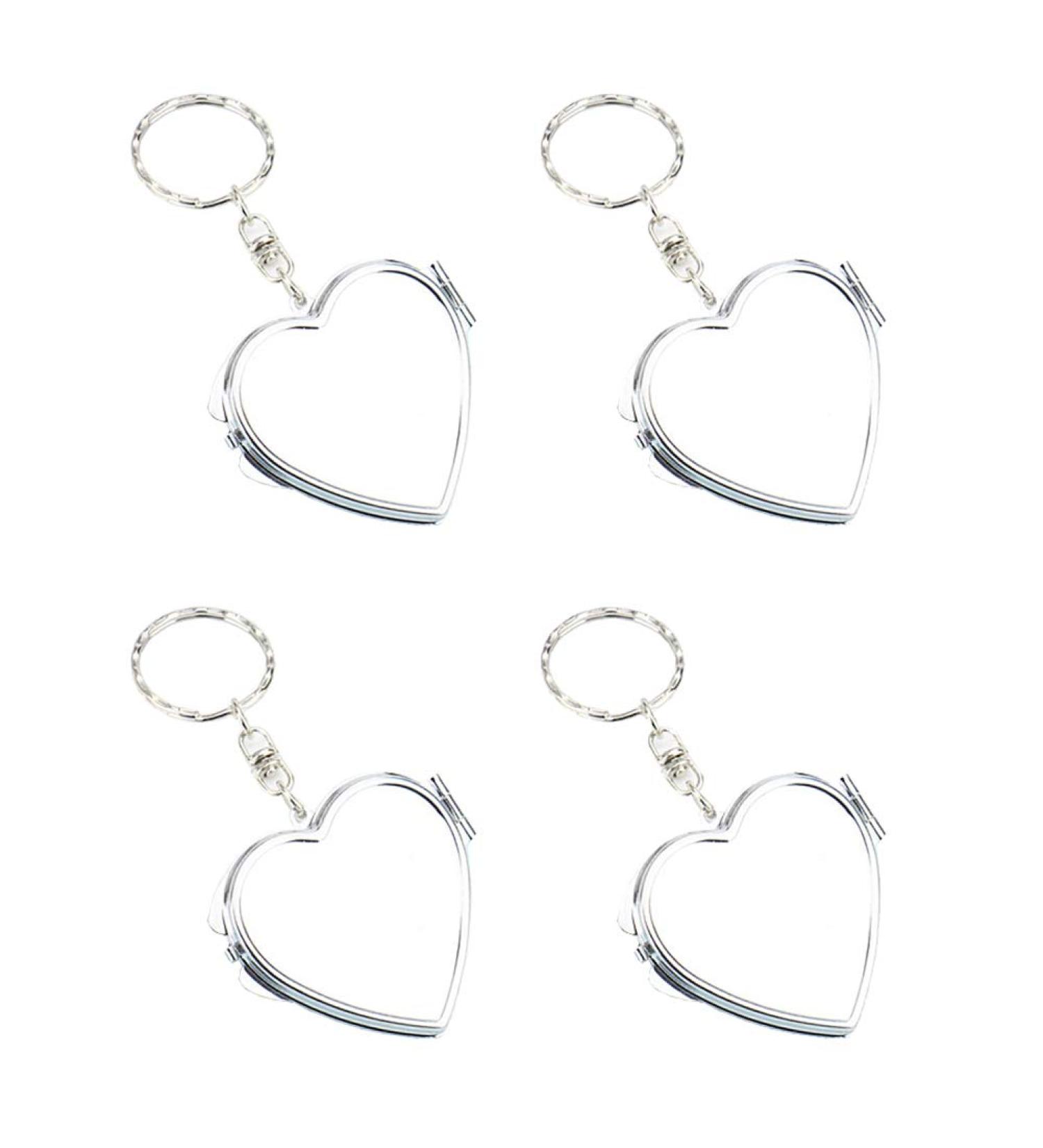 Portable Folding Metal Compact Mirror Keychain - Set of 4 | Travel Mini Makeup Mirror with Key Ring - Heart Shaped - Buy Online on GoSupps.com