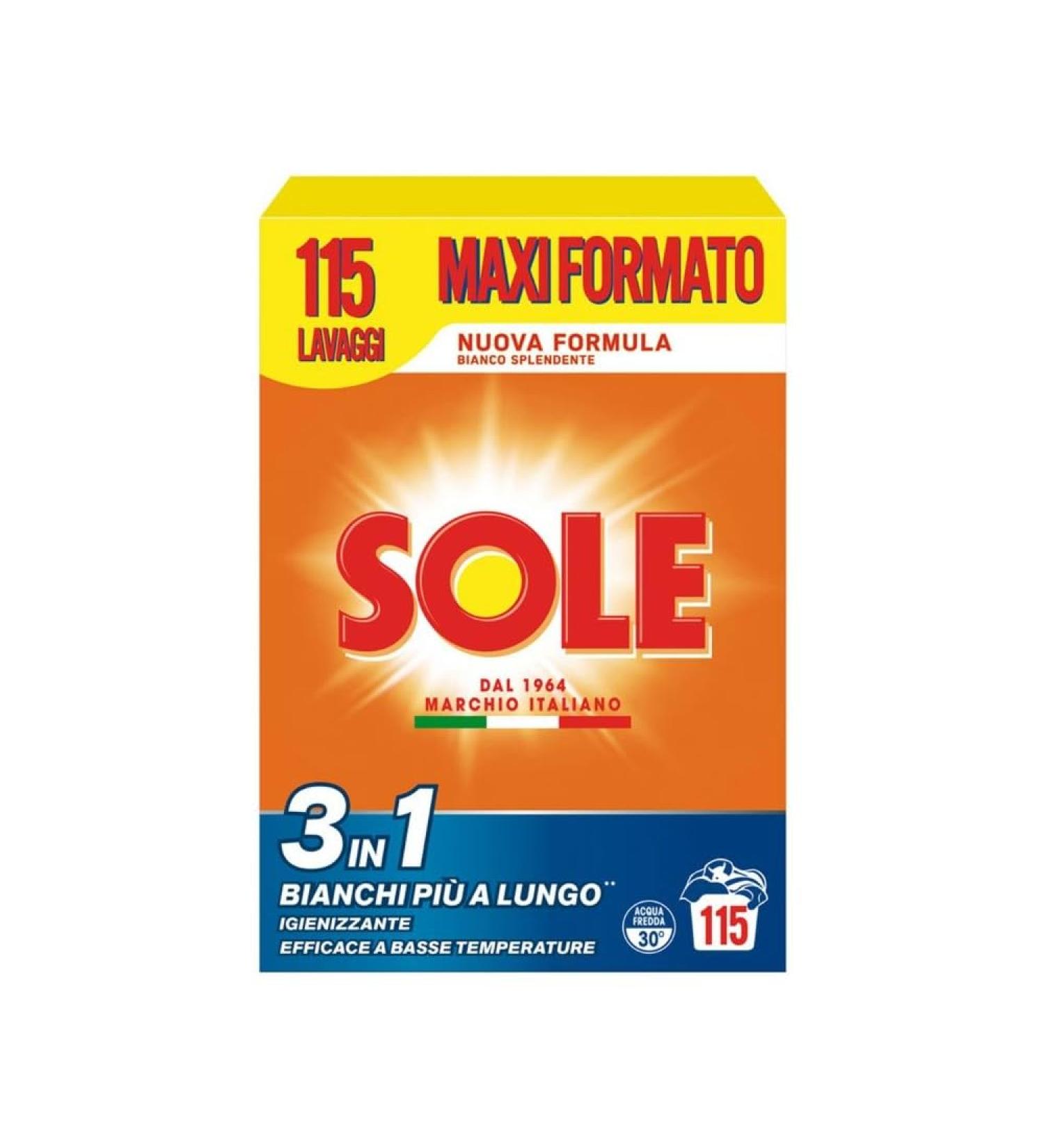 SOLE DETERSIVO POLVERE BUCATO LAVATRICE 3 IN 1 BIANCO SPLENDENTE FUSTO 115 LAVAGGI - Buy Online on GoSupps.com