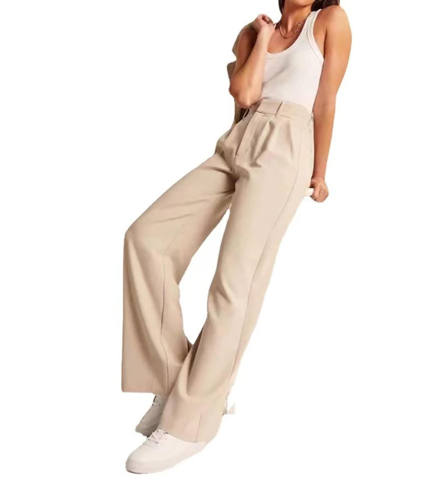 Effortless Tailored Wide Leg Pants - Women's High Waisted Casual Style - Buy Online on GoSupps.com