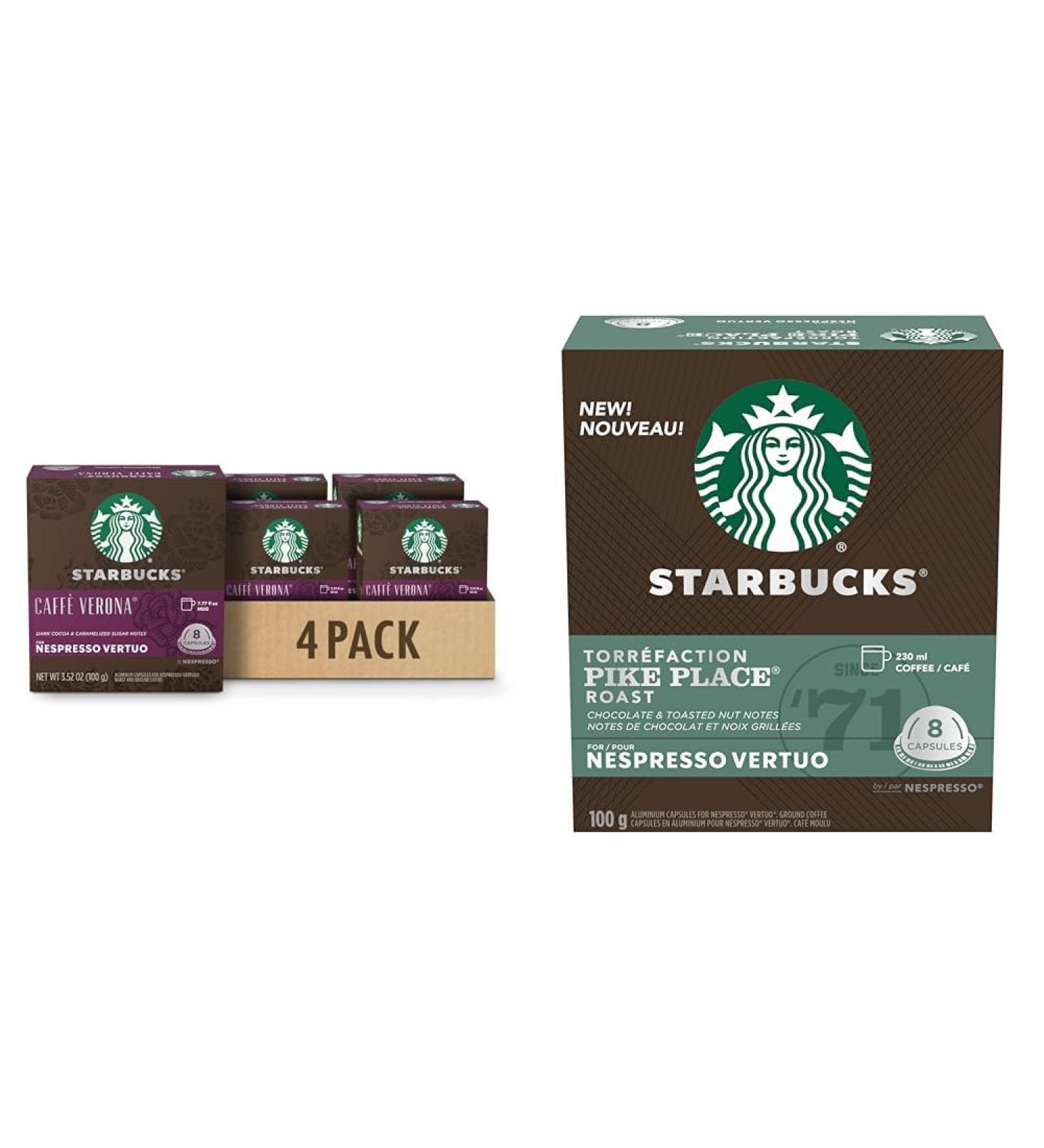 Starbucks By Nespresso Caff Verona Coffee Pods Dark Roast Nespresso Vertuo Line Compatible Capsules 4 X 8 Coffee Pods & By Nespresso Pike Place Roast Coffee Pods Medium Roast 8 Coffee Pods - Buy Online on GoSupps.com