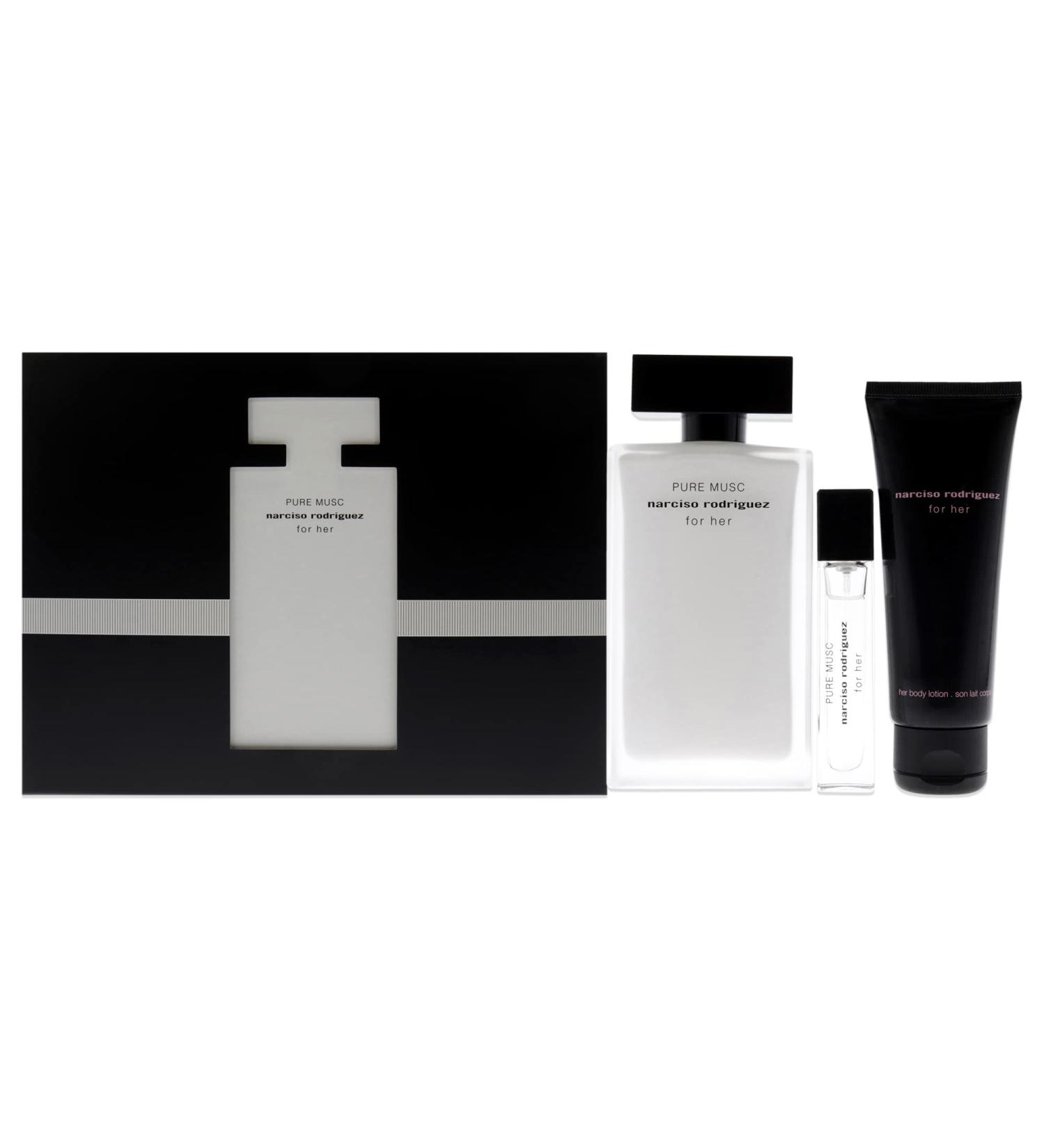 Narciso Rodriguez Pure Musc 3.3oz EDP Spray 0.33oz EDP Spray 2.5oz Body Lotion Women 3 Pc Gift Set - Buy Online on GoSupps.com