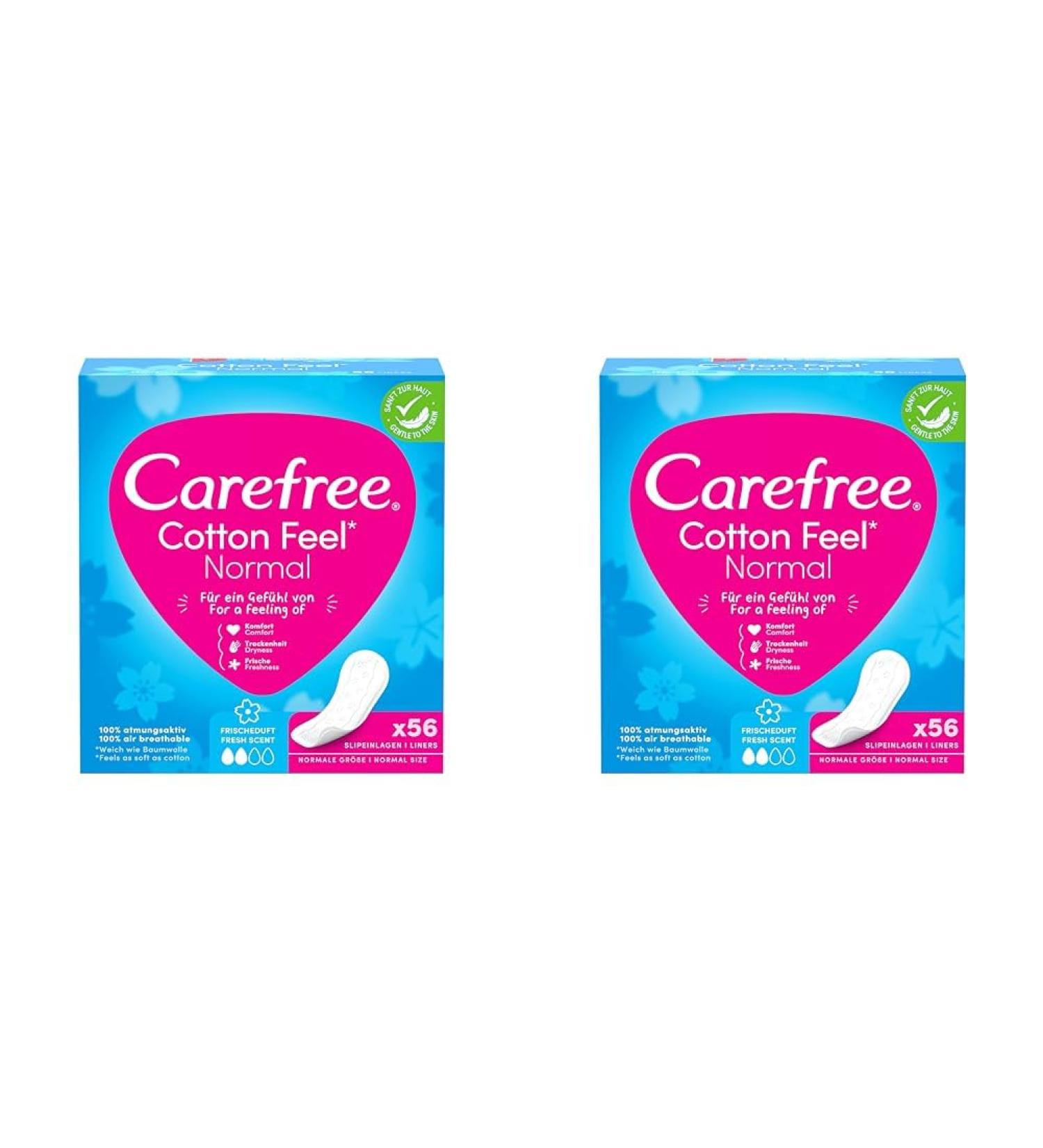 Carefree Cotton Feel Panty Liners - Fresh Scent Normal Size 56 Pieces (Pack of 2) - Best for Comfort & Protection - Buy Online on GoSupps.com