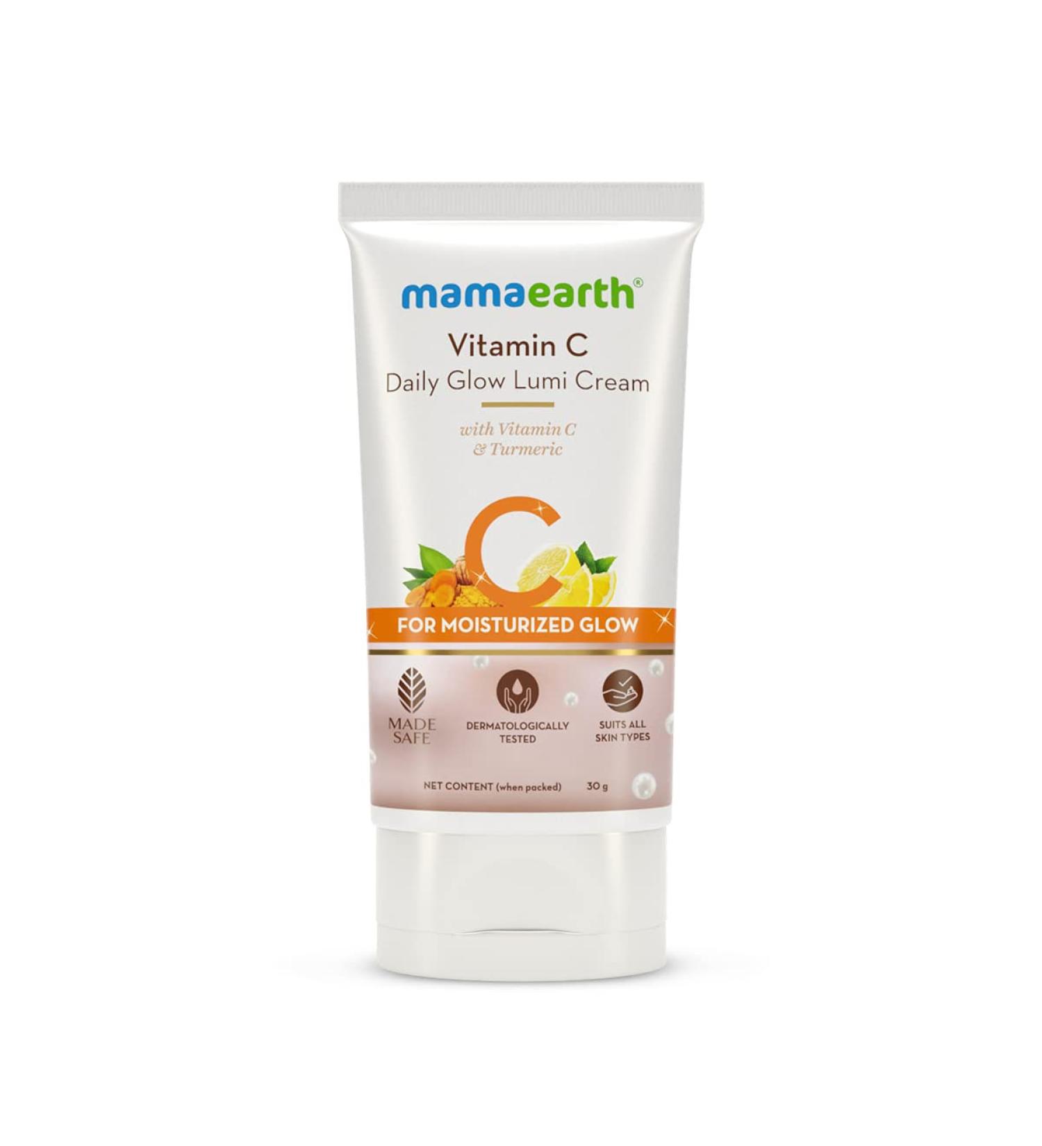 Mamaearth Vitamin C Daily Glow Lumi Face Cream | Moisturized Skin with Highlighter Like Glow | Relieves Dullness & Revives Natural Radiance | Lightweight & Non Sticky | 1.06 Oz/30g - Buy Online on GoSupps.com