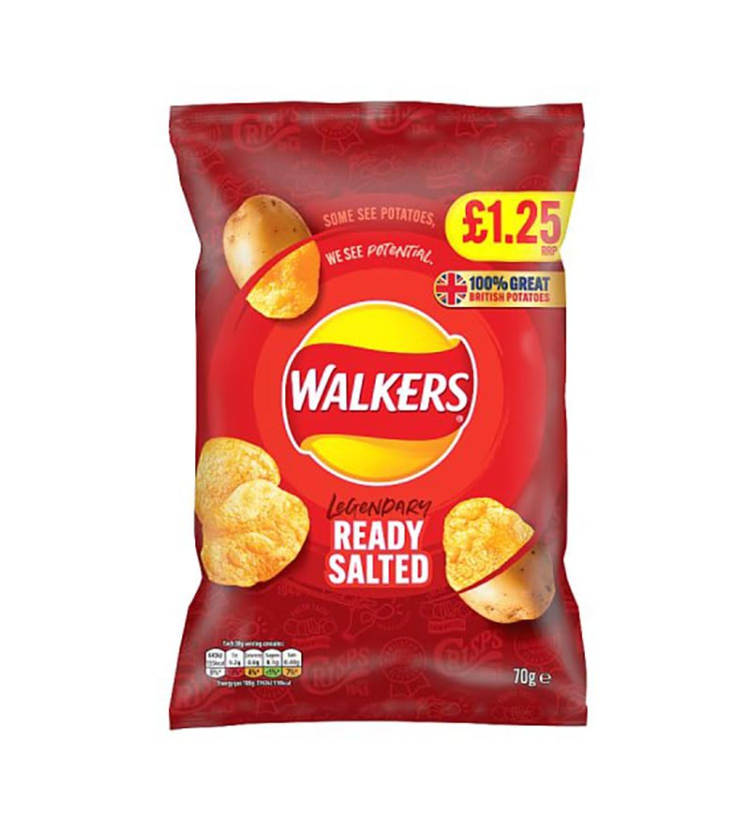 Walkers Ready Salted Crisps 70g Sharing Bags Legendary Classic Crisps (36 Bags x 70g) 70 g (Pack of 1)