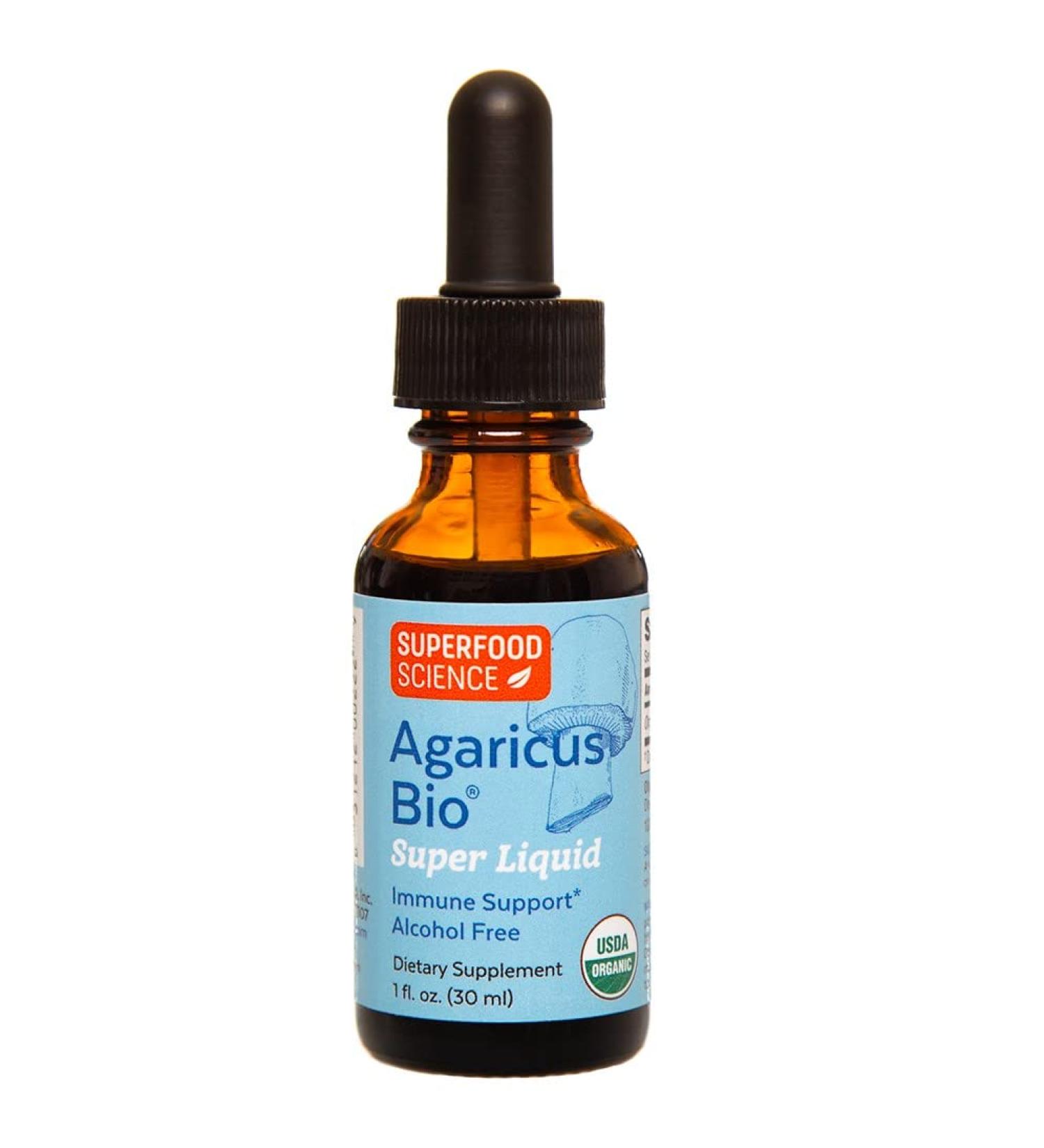 Agaricus Bio Super Liquid Organic Mushroom Supplement - 30ml Tincture with Beta Glucan for Immune Support | Agaricus Blazei Murill Extract for Mushroom Coffee and H2O - Buy Online on GoSupps.com