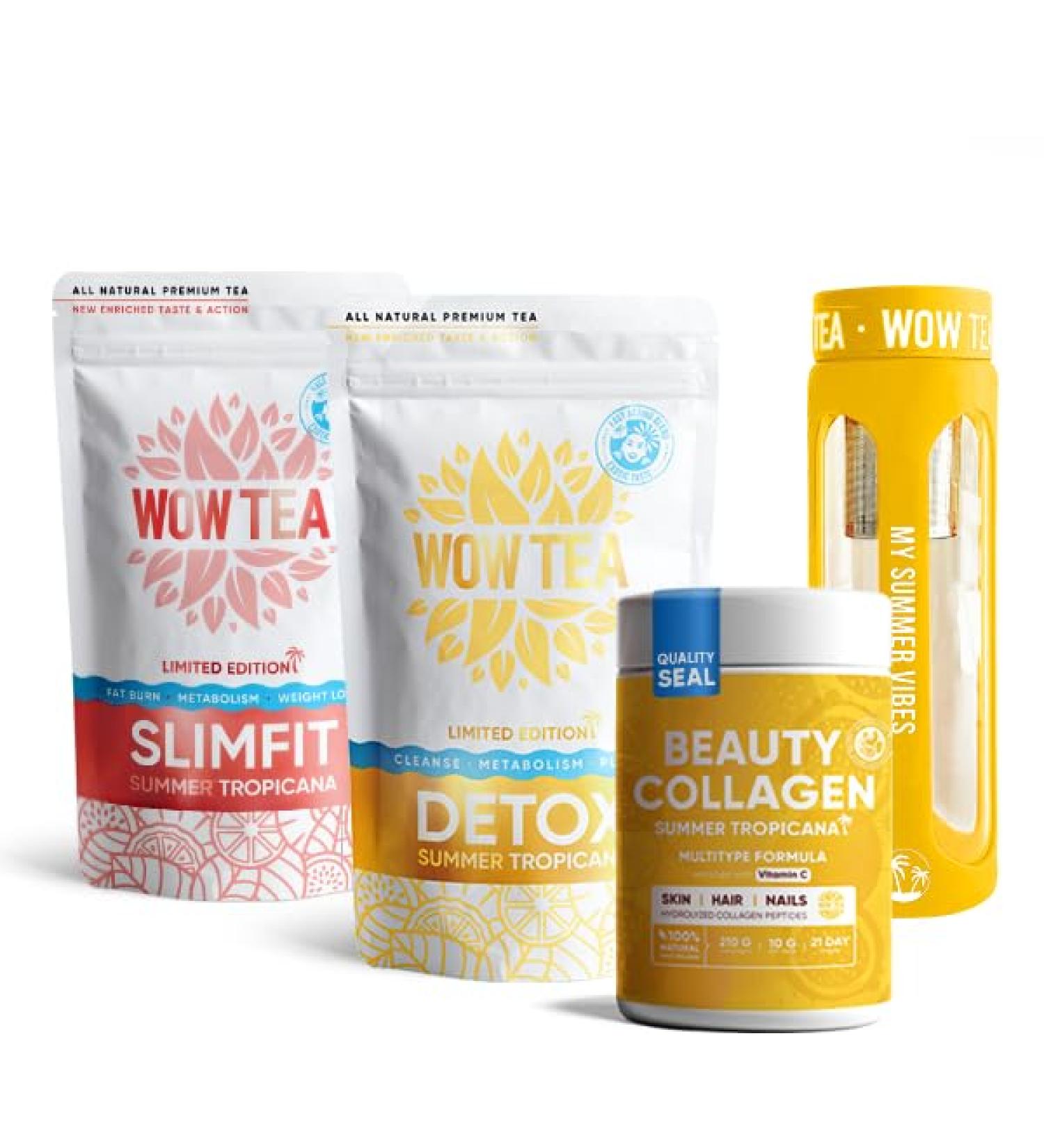 ATOP LLC WOW TEA Summer Tropicana Detox Slimfit Tea Collagen and Yellow Tea Infuser Bottle - Buy Online on GoSupps.com