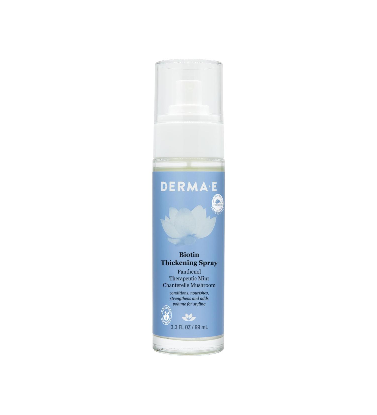 DERMA-E Biotin Thickening Spray 3.3 Fl Oz - Hair Volume & Texturizer Spray with Protein, Panthenol, Mint & Chanterelle Mushroom - Buy Online on GoSupps.com