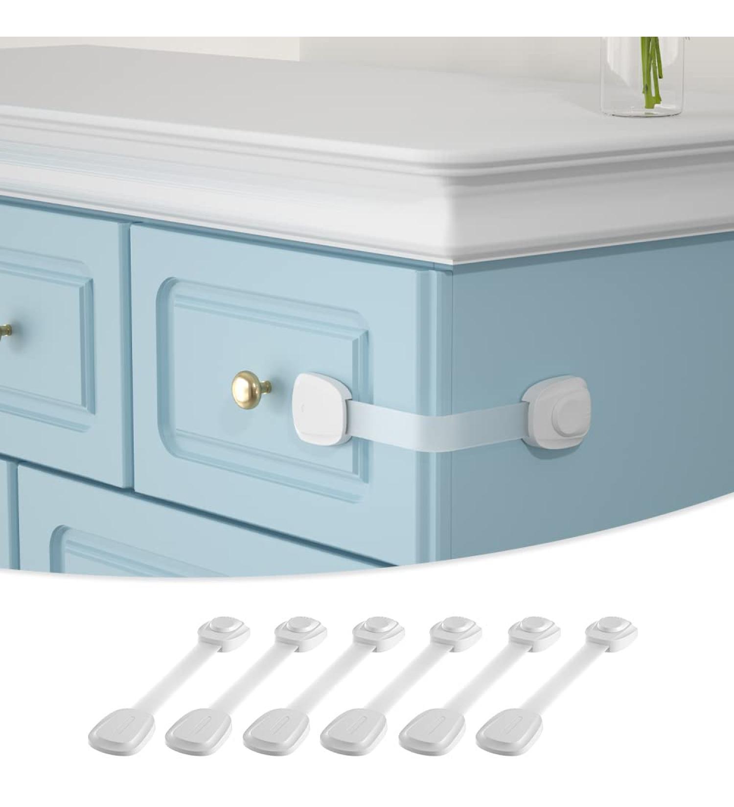 SAFELON 6 Pcs Baby Safety Cupboard & Cabinet Locks - Childproof Strap Locks for Drawers, Fridges, Toilets - Clear White - Buy Online on GoSupps.com