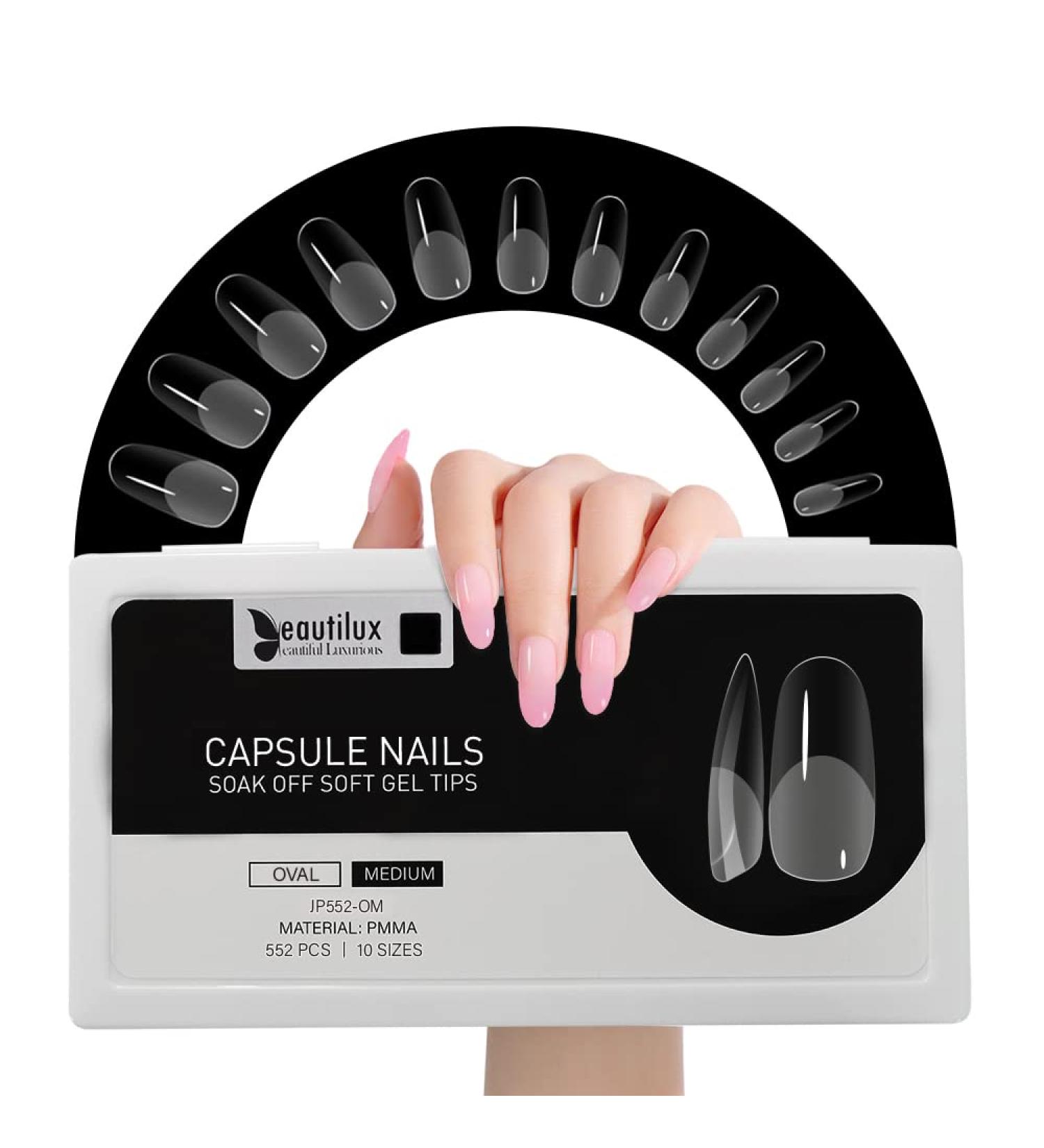 Beautilux Medium Oval Nail Tips - 552 Transparent Gel Nail Tips (12 Sizes) for Home Manicure & Professional Studios | Soft Full Cover - Buy Online on GoSupps.com