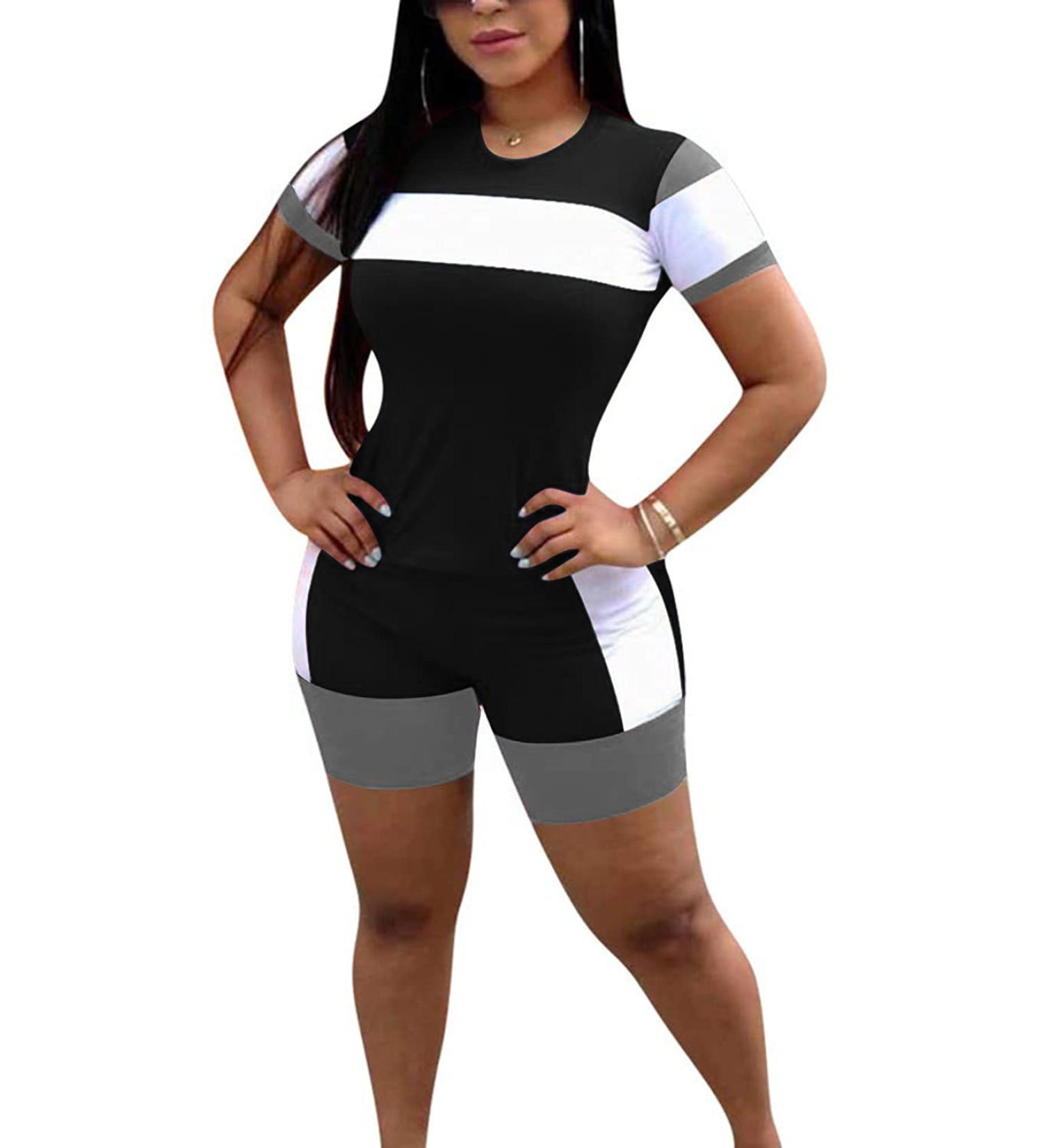 TOPONSKY Womens 2 Piece Sports Outfit Tracksuit Shirt Shorts Jogger Bodycon Sets Large St Bbw Black 01