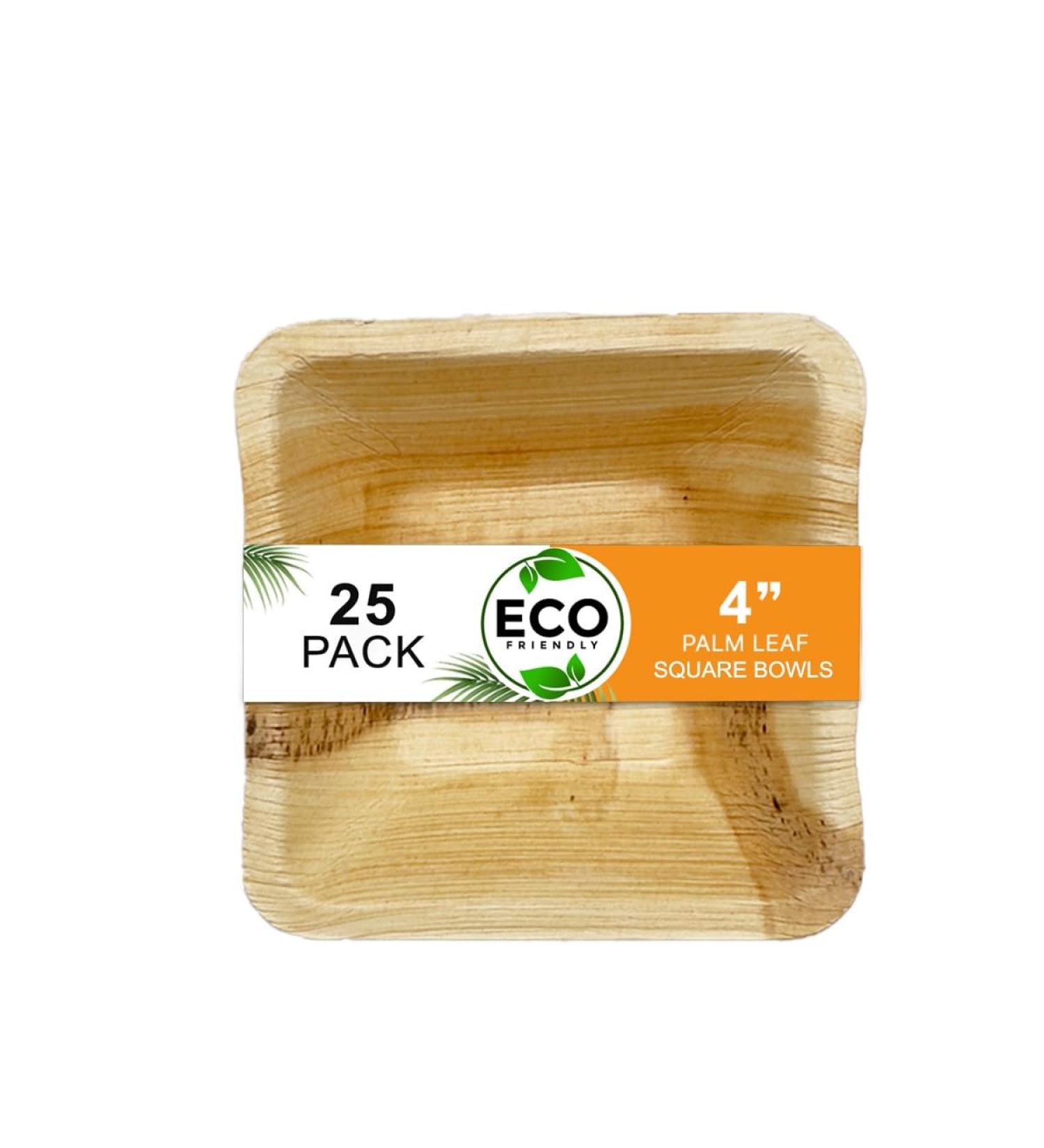 Naturelia 4-Inch Square Palm Leaf Disposable Bowls- Faux Wood Style Dinnerware Soup and Salad Bowl Set - 25-Pack Bundle - Microwave Oven and Freezer Safe 25 4 inch - Buy Online on GoSupps.com