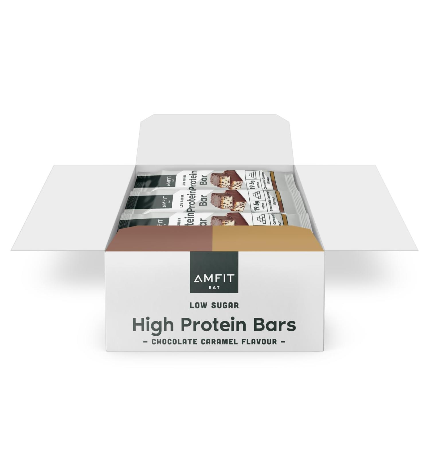 Amfit Nutrition Sugar-Free Protein Bars - Chocolate Caramel 60g x 12 Pack | Healthy Snack for Weight Management - Buy Online on GoSupps.com