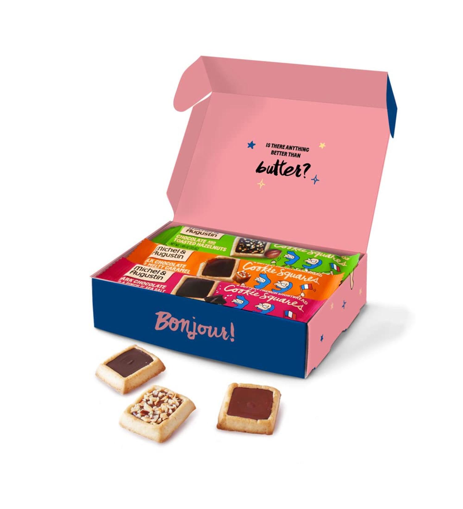 Michel et Augustin Nighttime in Paris Gourmet Chocolate Cookie Gift Box - 12 Individually Wrapped French Bars, Perfect for Holidays and Birthdays - Kosher Blue Gift Box - Buy Online on GoSupps.com