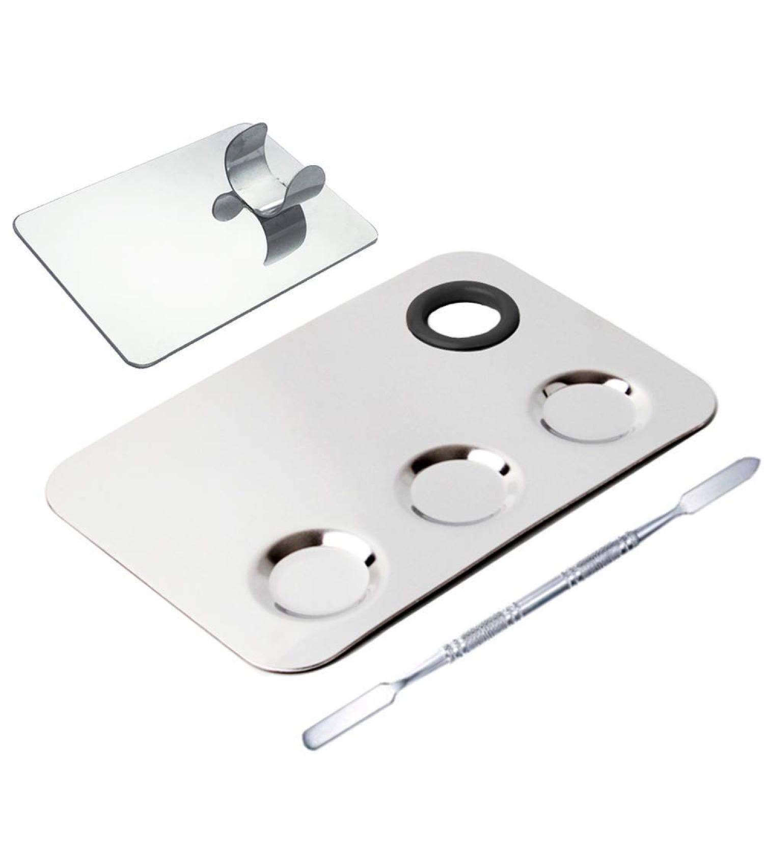 Stainless Steel Mixing Makeup Palette with Mini Ring and Spatula Set - Pack of 3 | For Makeup and Nail Art - Buy Online on GoSupps.com