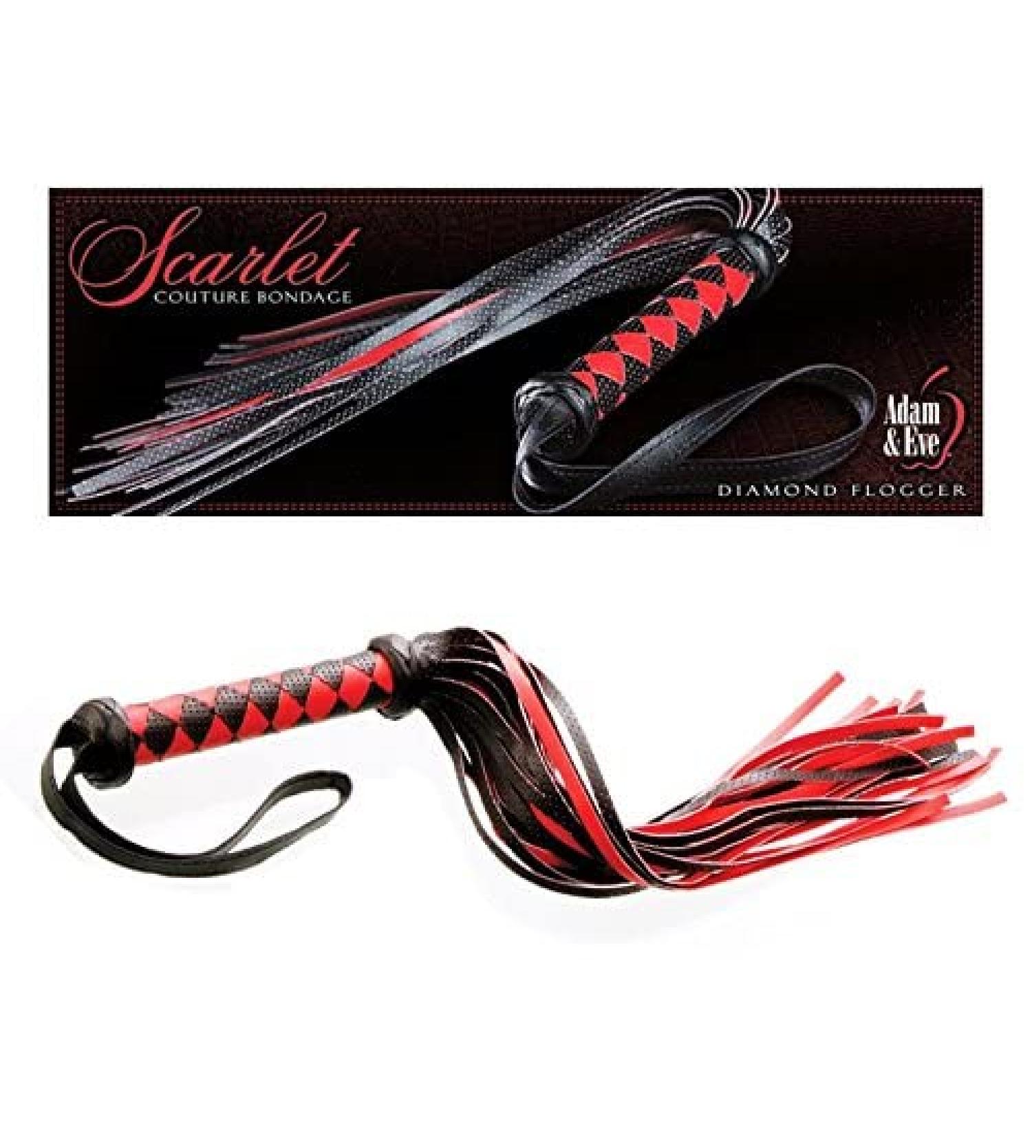 Adam & Eve Scarlet Couture Bondage Diamond Whip | Vegan Leather | 14 Long Strips, Red/Black - Buy Online on GoSupps.com