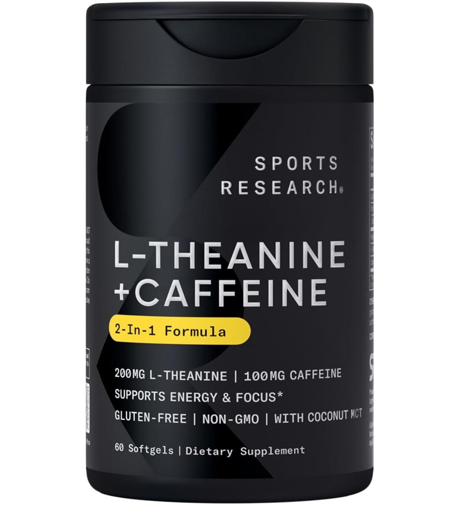 Sports Research L-Theanine & Caffeine with MCT Oil 60 Softgels - Buy Online on GoSupps.com