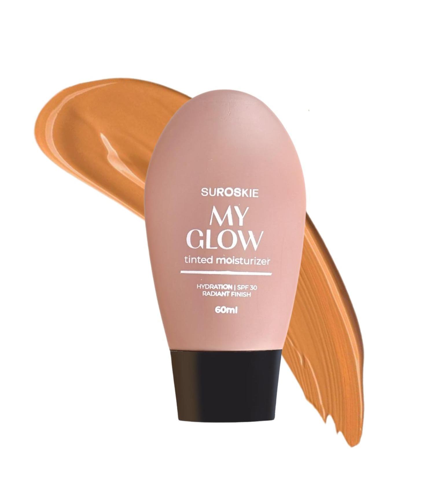 My Glow Tinted Sunscreen SPF 30 Moisturizer 60 ml Dark Shade | Natural Glowy Finish | Intense Hydration & UVA/UVB Protection | Sweat resistant | Niacinamide Cream For Men & Women - Buy Online on GoSupps.com
