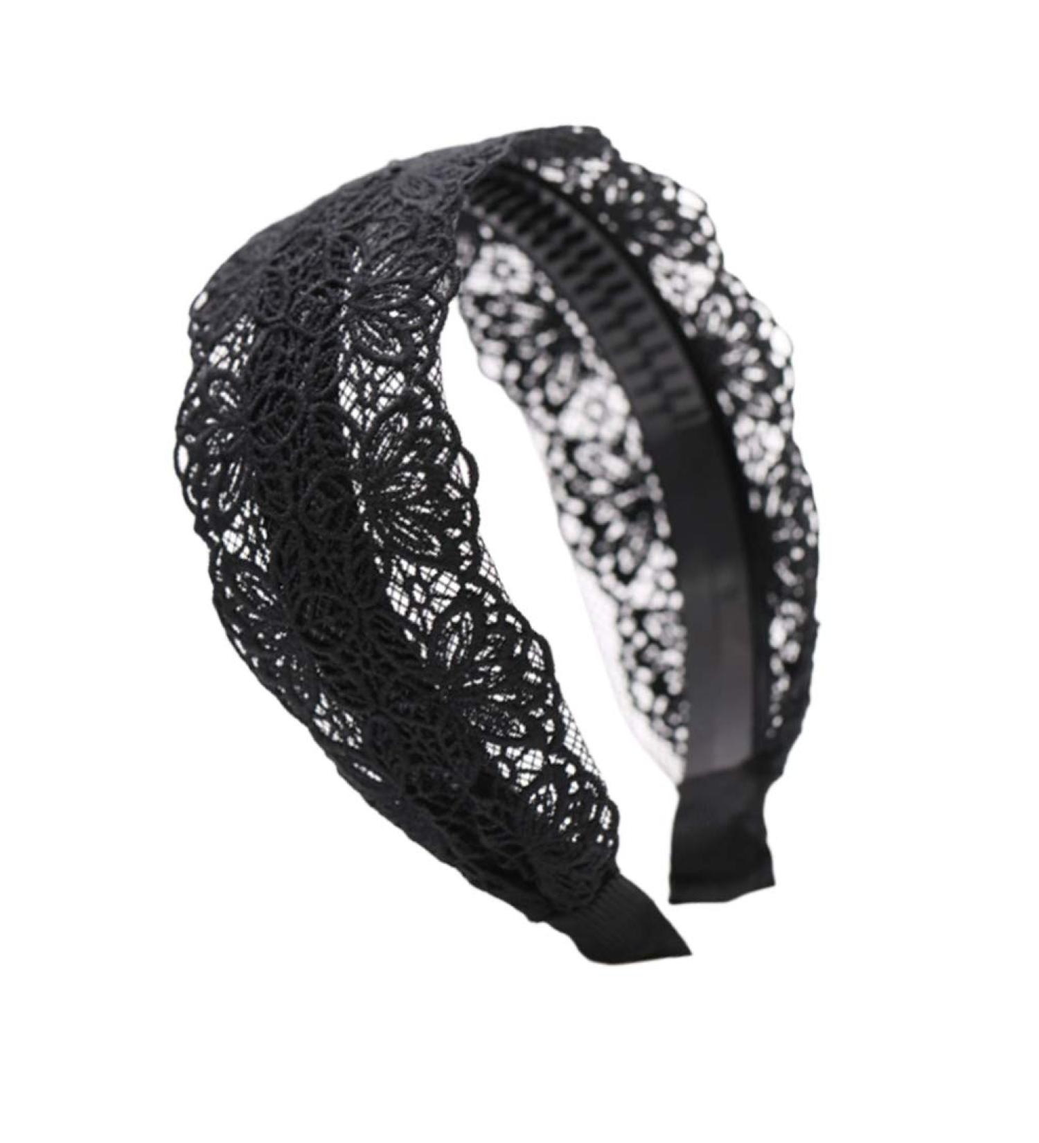 Minkissy Black Lace Hair Hoop Broadside Lace Headband Wide Hair Hoop Floral Lace Headband Gothic Lace Headband for Women Girls (Black) - Buy Online on GoSupps.com