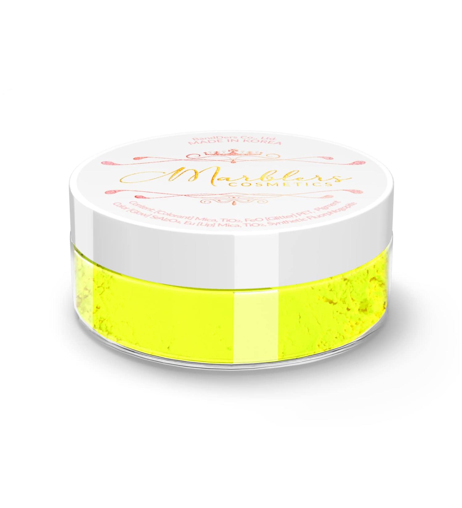 MARBLERS Neon Yellow Fluorescent Mica Powder 0.11oz - Vegan & Non-Toxic Cosmetic Grade for Festival Makeup, Nail Art, and Body Glow - Buy Online on GoSupps.com