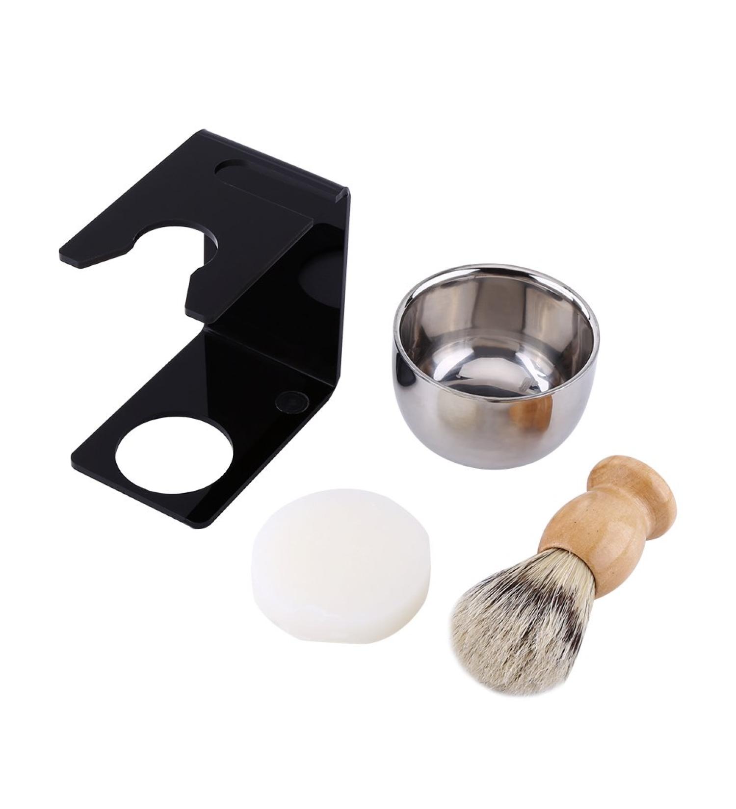 Premium Black Shaving Tool Set for Men | Stainless Steel Bowl Soap Holder & Nylon Hairbrush - International Shipping Available - Buy Online on GoSupps.com