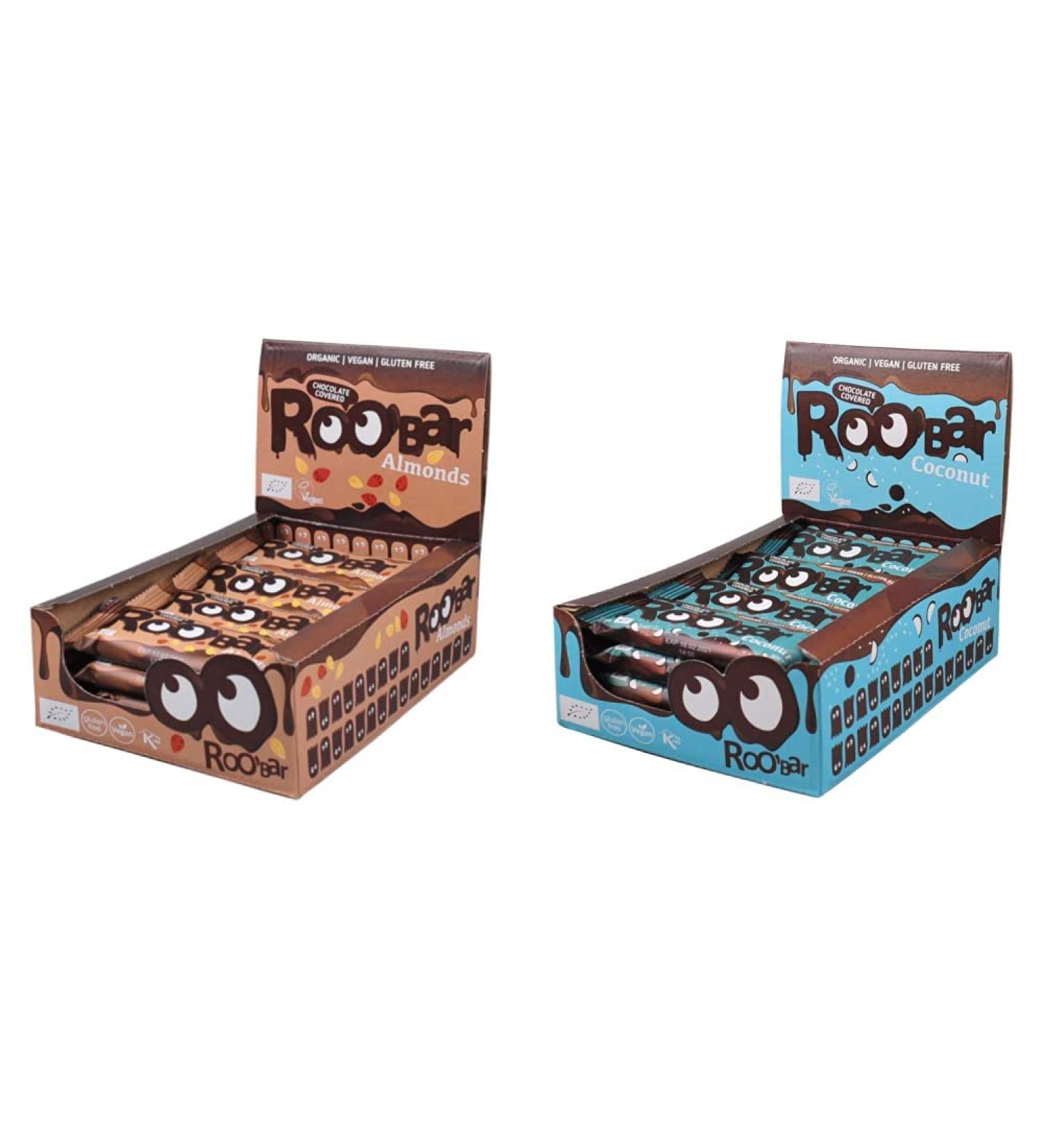 Buy Roobar Almond & Coconut Chocolate Coated Bars - 100% Organic Vegan Gluten-Free No Refined Sugar - 16 x 30g Bundle - Buy Online on GoSupps.com