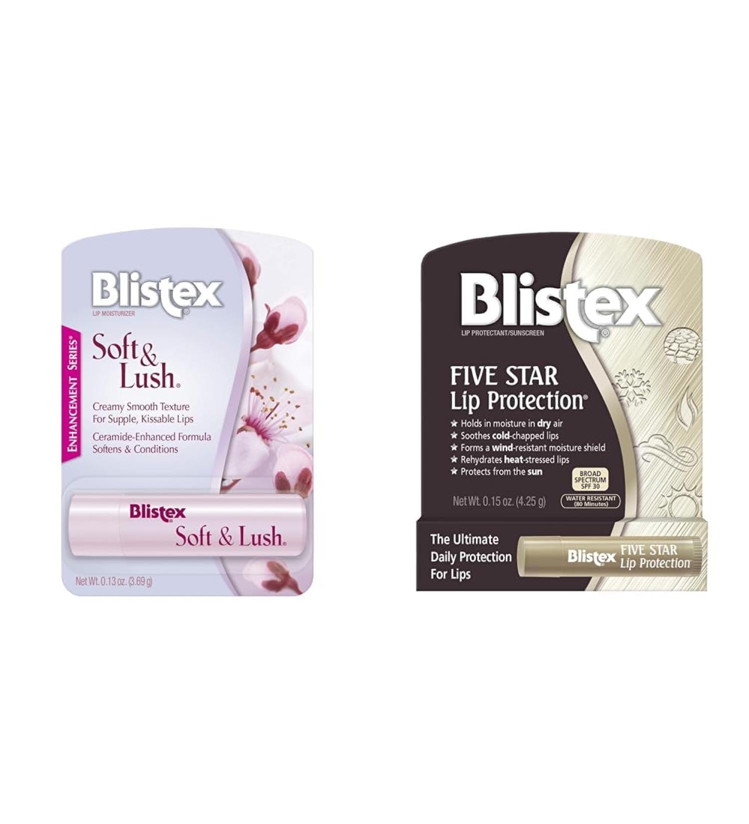 Blistex Soft & Lush Lip Protectant 0.13 Ounce & Five Star Lip Protection Balm 0.15 Ounce Bundle - Buy Online on GoSupps.com