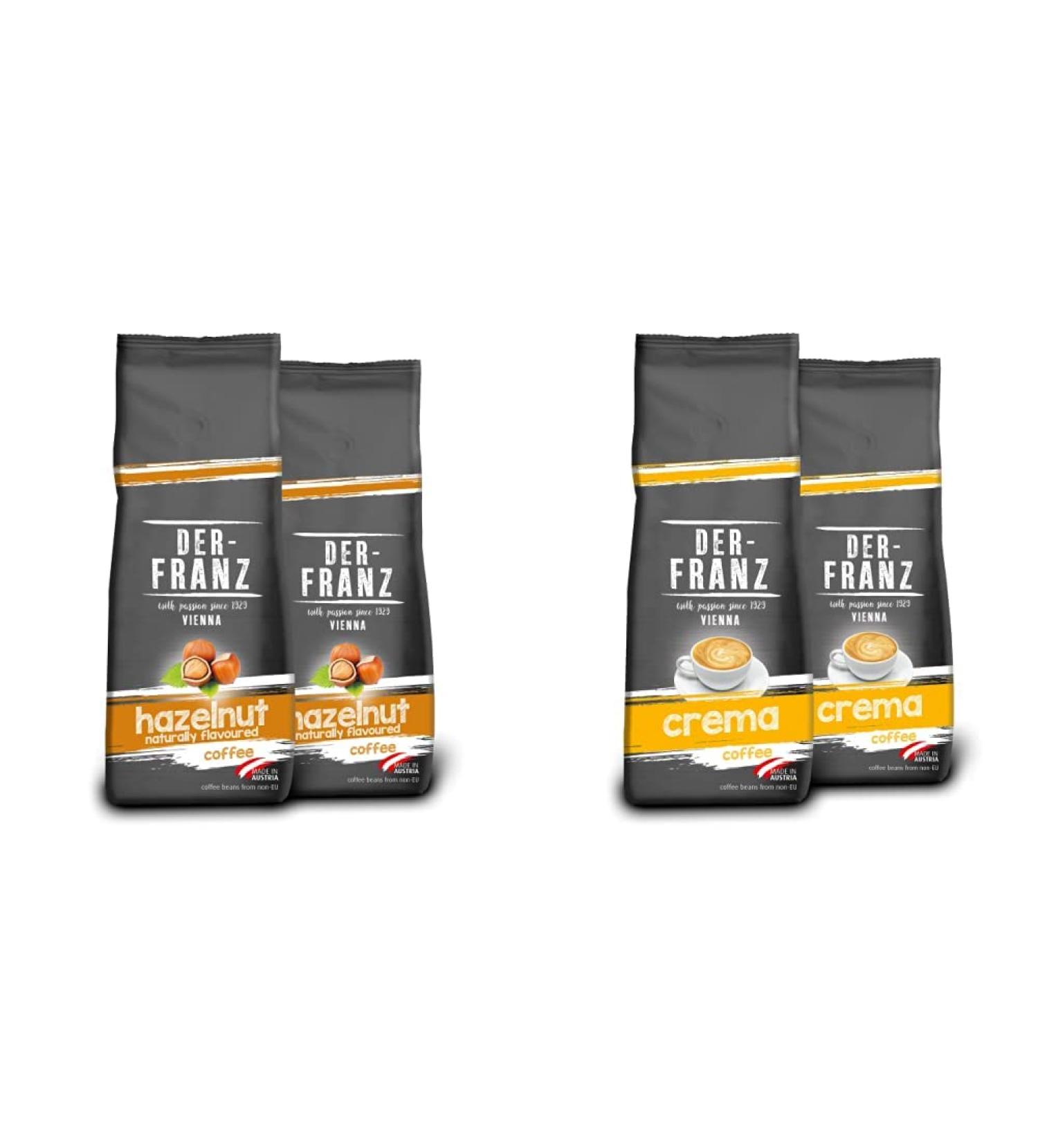 DER-FRANZ Coffee Flavoured with Natural Hazelnut Ground 500 g (2-Pack) & Crema Coffee UTZ Ground 2 x 500 g - Buy Online on GoSupps.com
