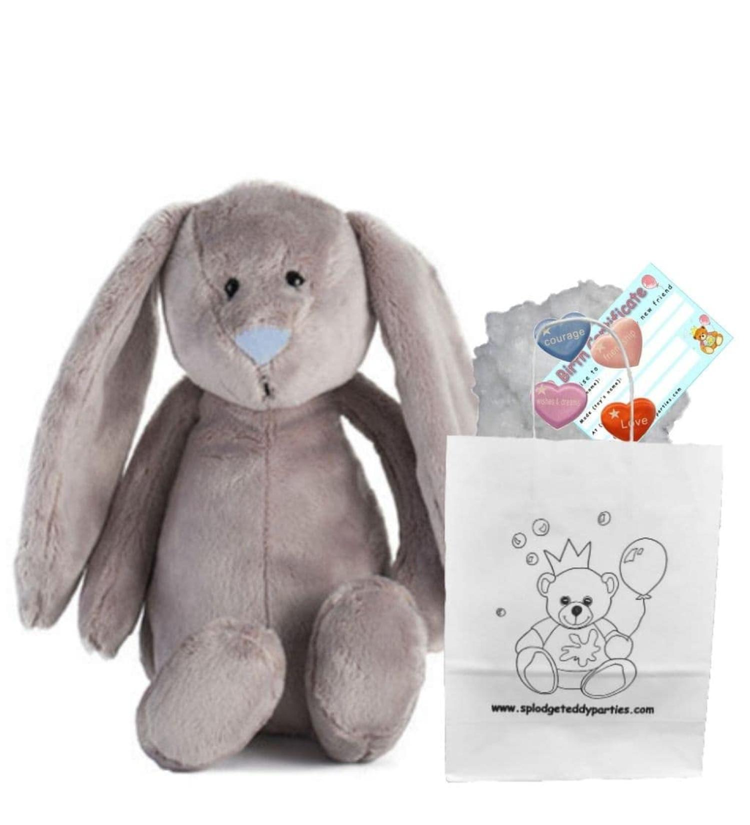 Grey Bunny with Blue Nose Plush Toy - 10 inch - Build Your Own Teddy Bear Kit - Buy Online on GoSupps.com